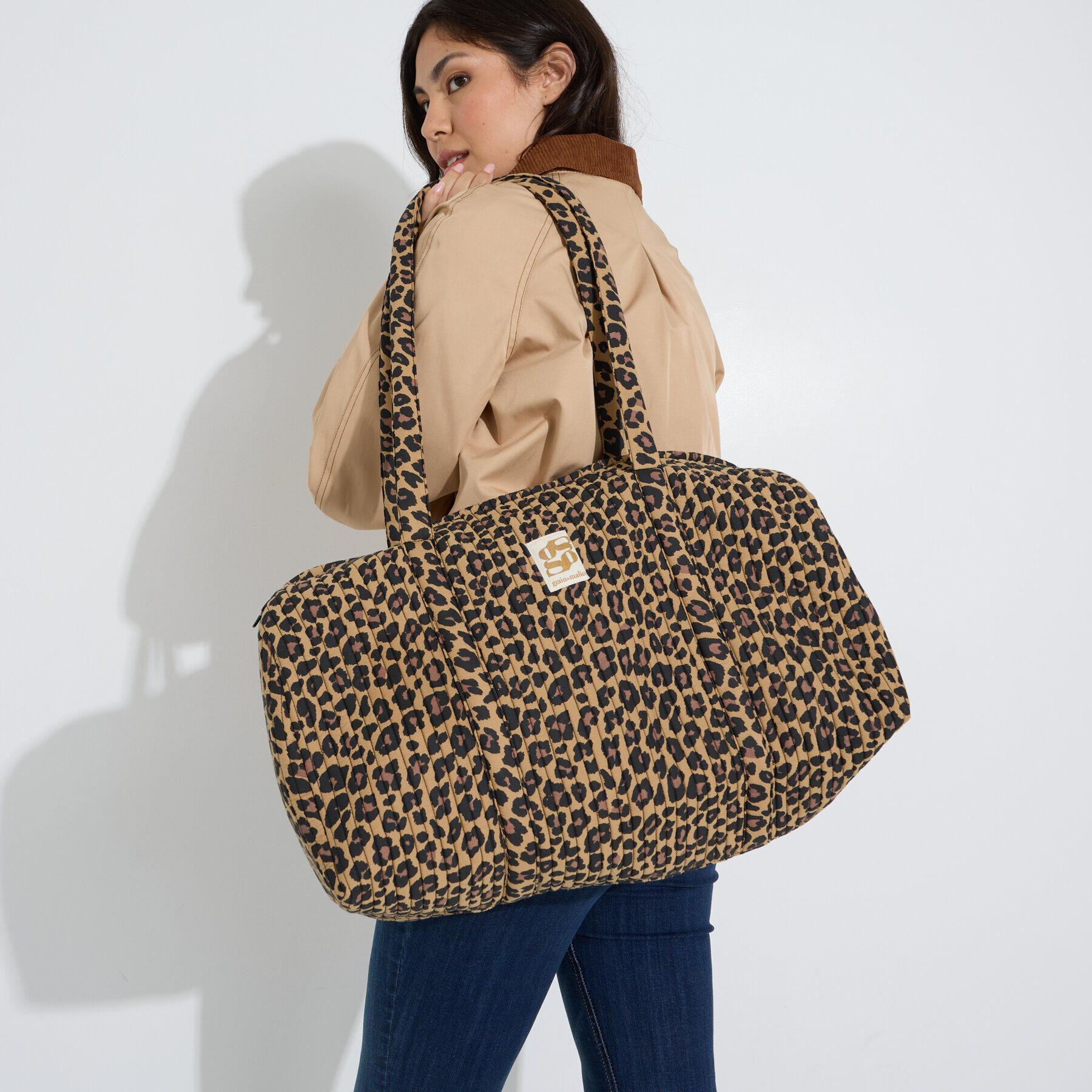 Grand sac matelass&eacute; motif l&eacute;opard femme
