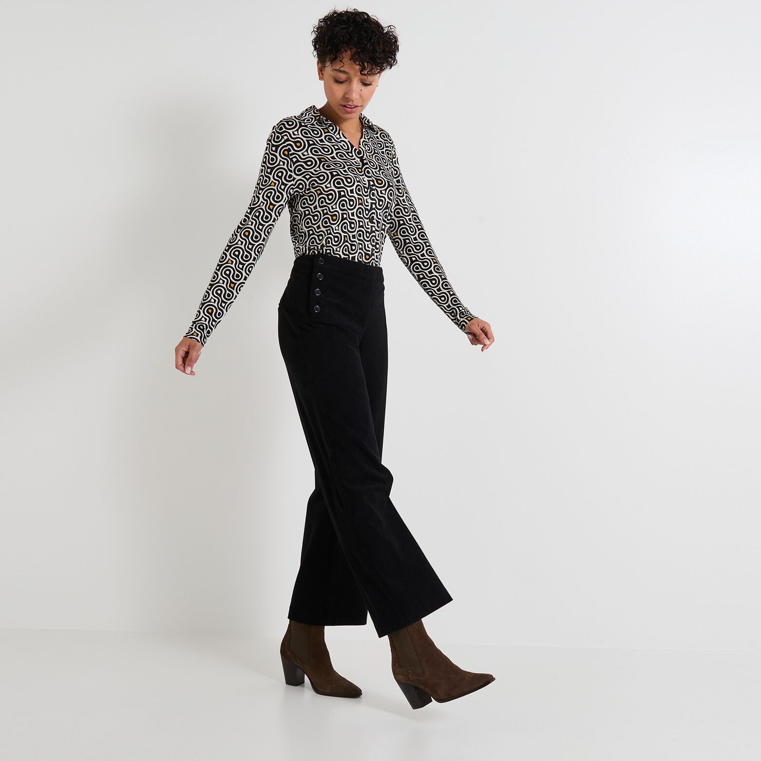 Pantalon à pont velours femme