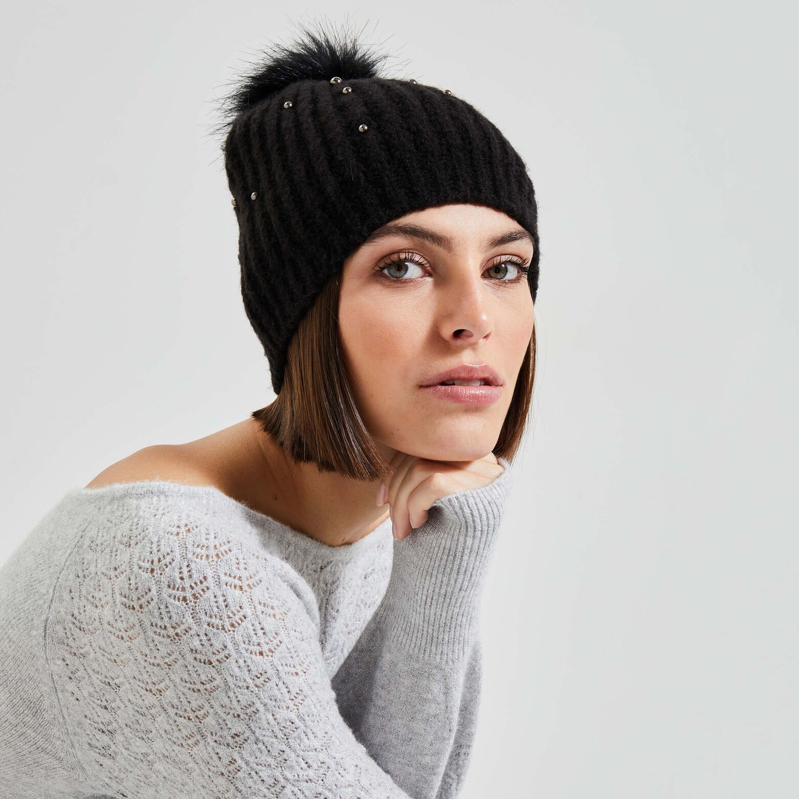 Bonnet pompon femme