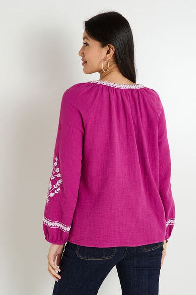 Blouse col V brodée femme