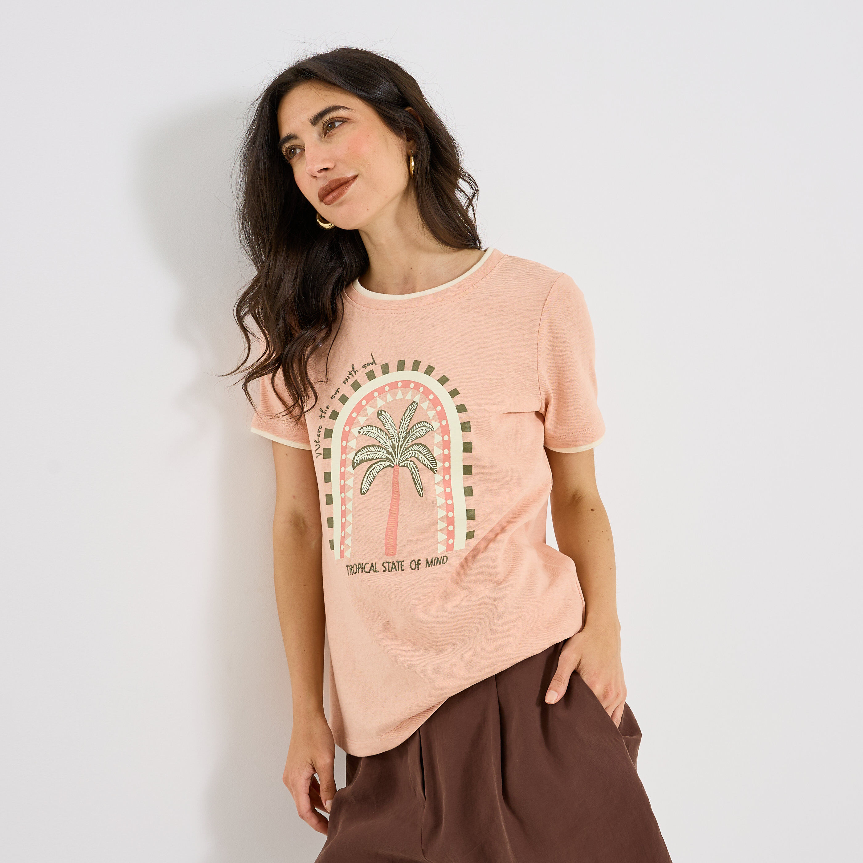T-shirt imprim&eacute; palmier femme