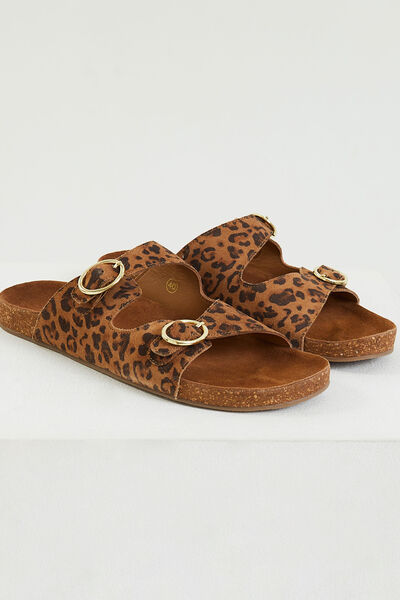 Mule léopard croûte de cuir femme