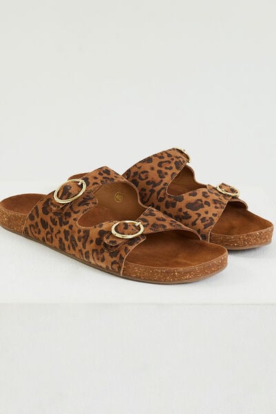 Mule léopard croûte de cuir femme