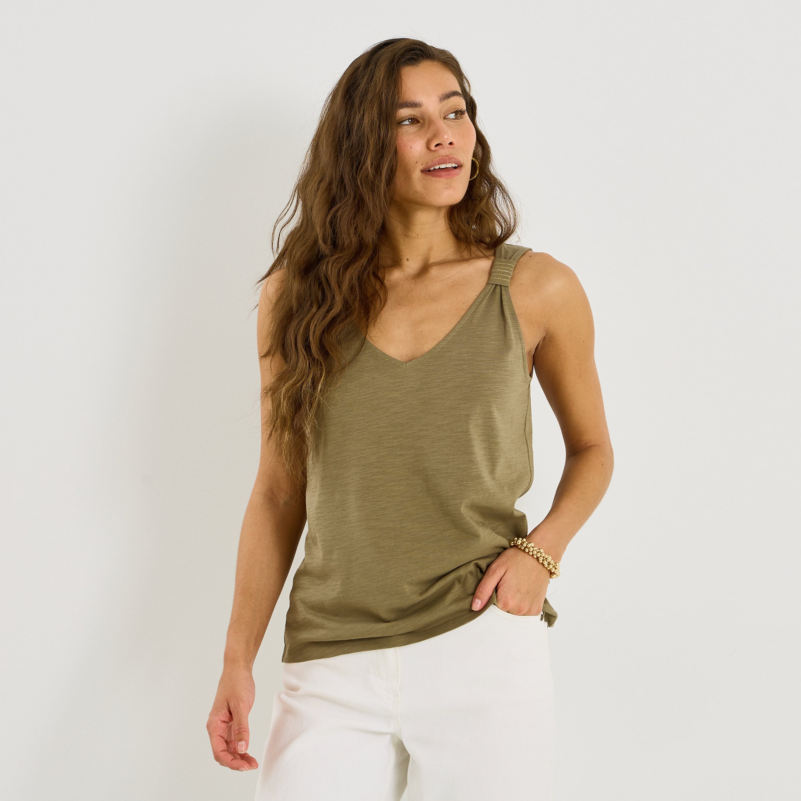 D&eacute;bardeur col V d&eacute;tails brillants femme