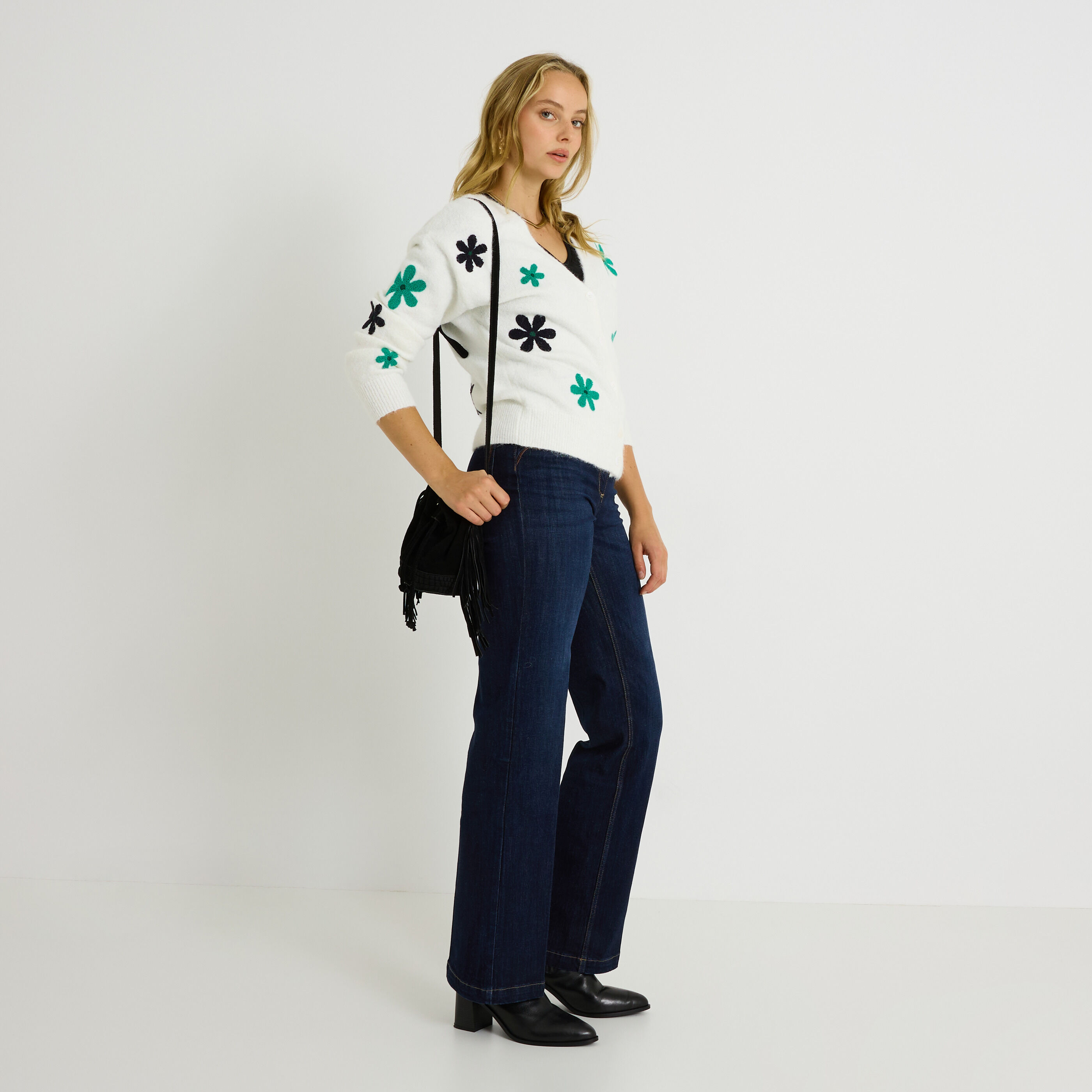 Gilet 2 en 1 fleurs brod&eacute;es femme