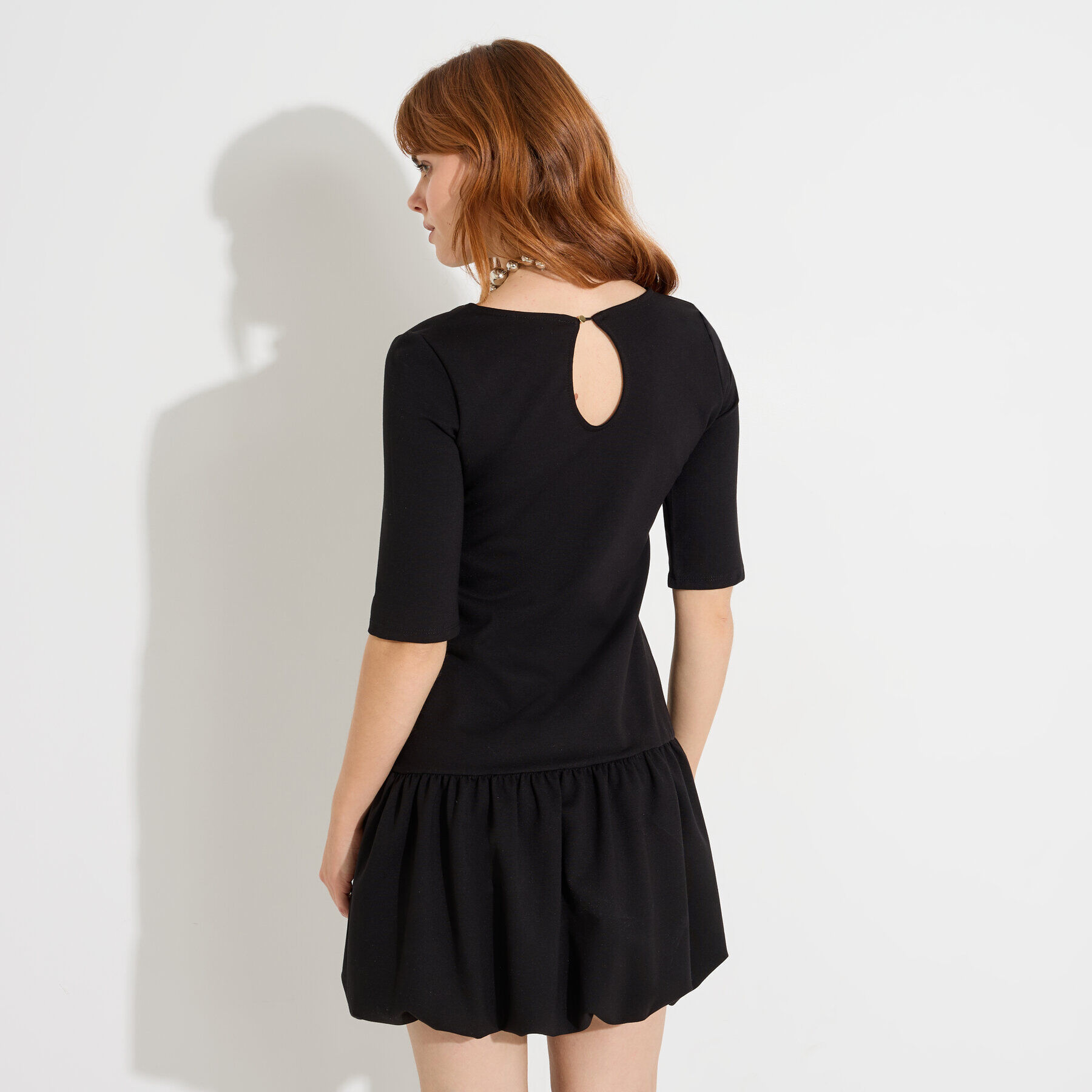 Robe boule en maille &agrave; manches 3/4