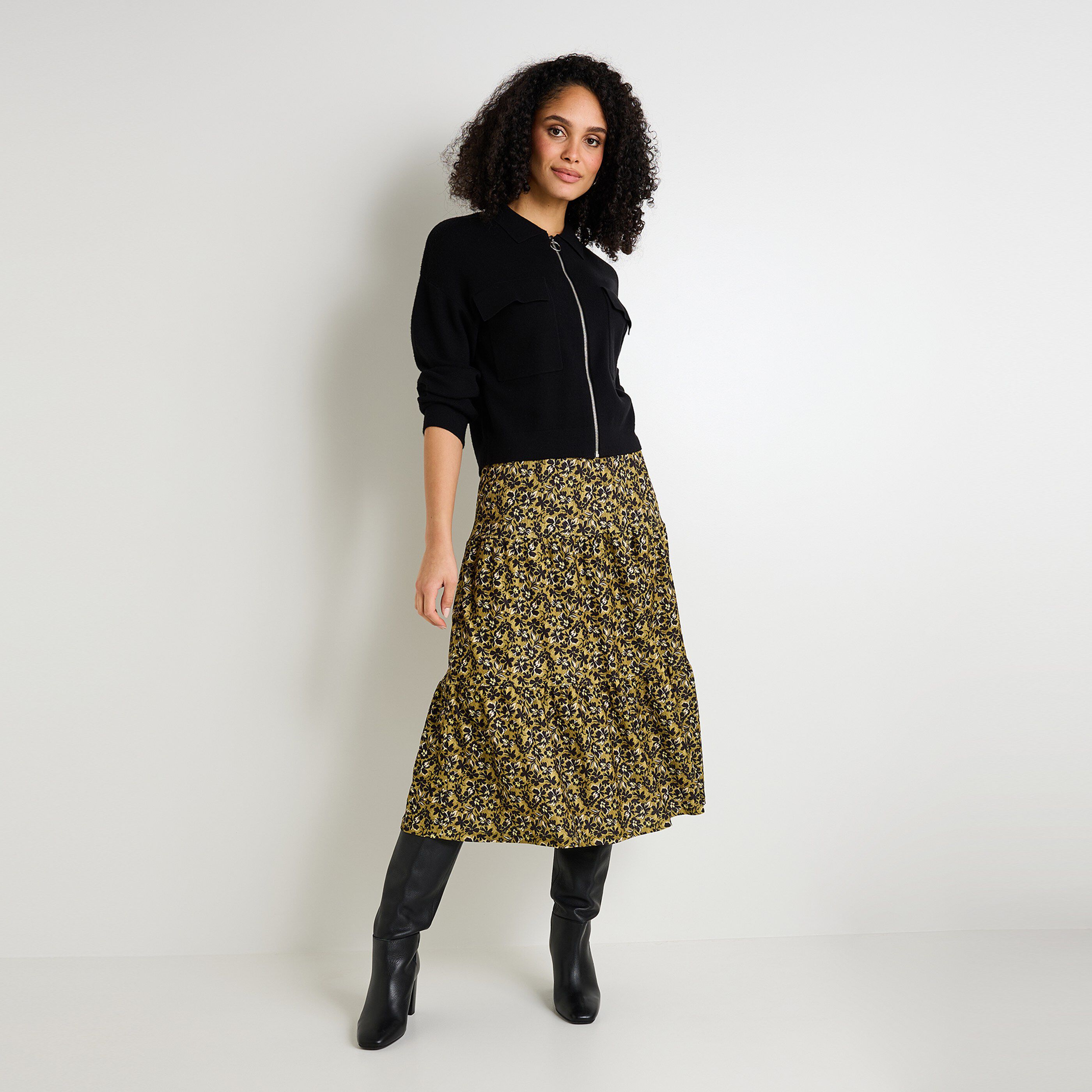 Jupe mi-mollet imprim&eacute;e femme