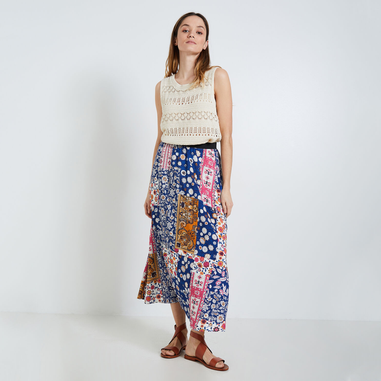 Jupe longue imprimé patchwork femme