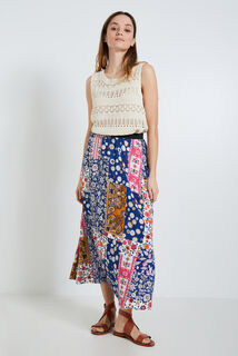 Jupe longue imprimé patchwork femme