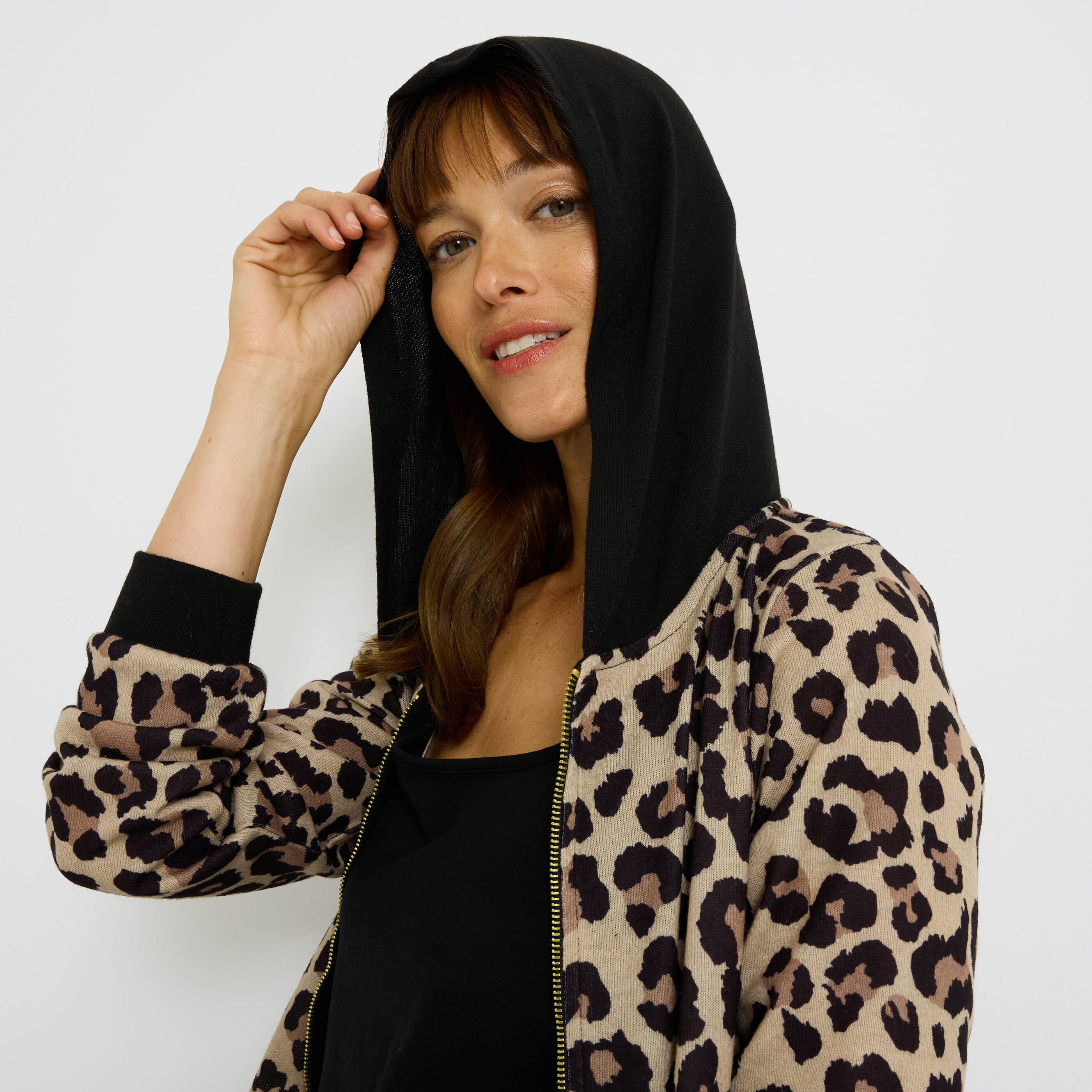 Gilet zipp&eacute; imprim&eacute; l&eacute;opard femme