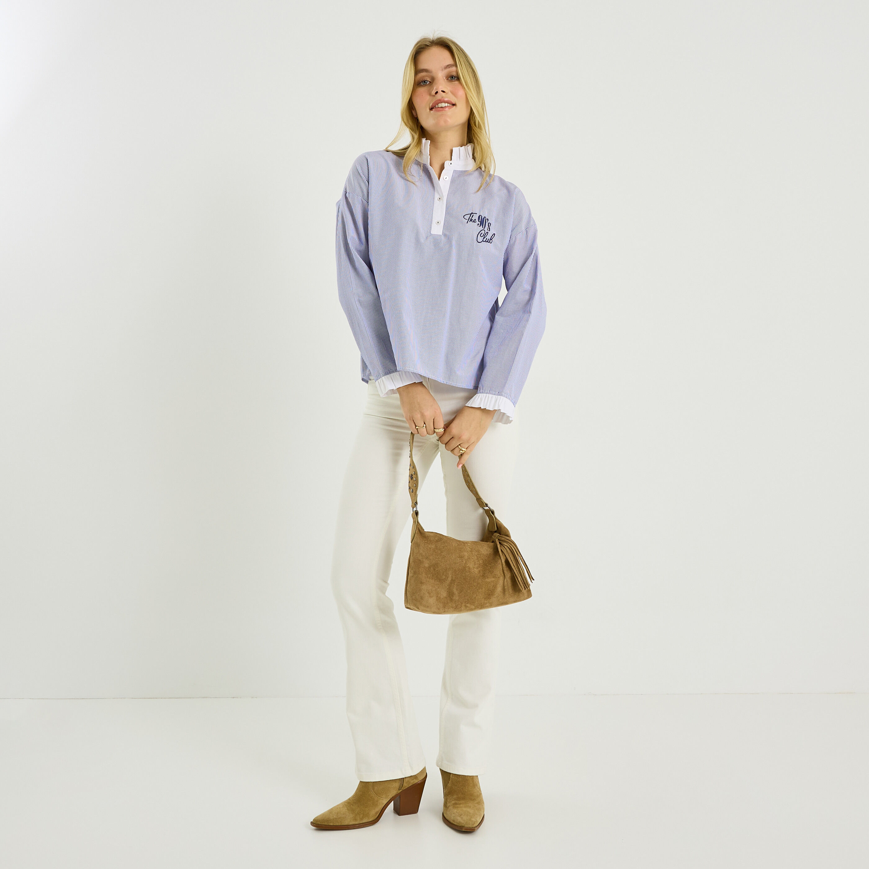 Blouse ray&eacute;e avec broderie femme