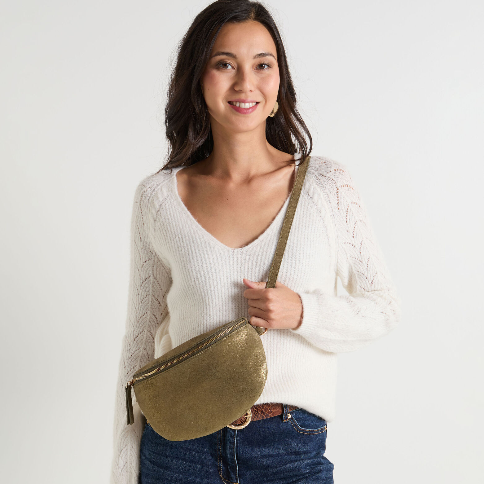 Sac banane croûte de cuir femme