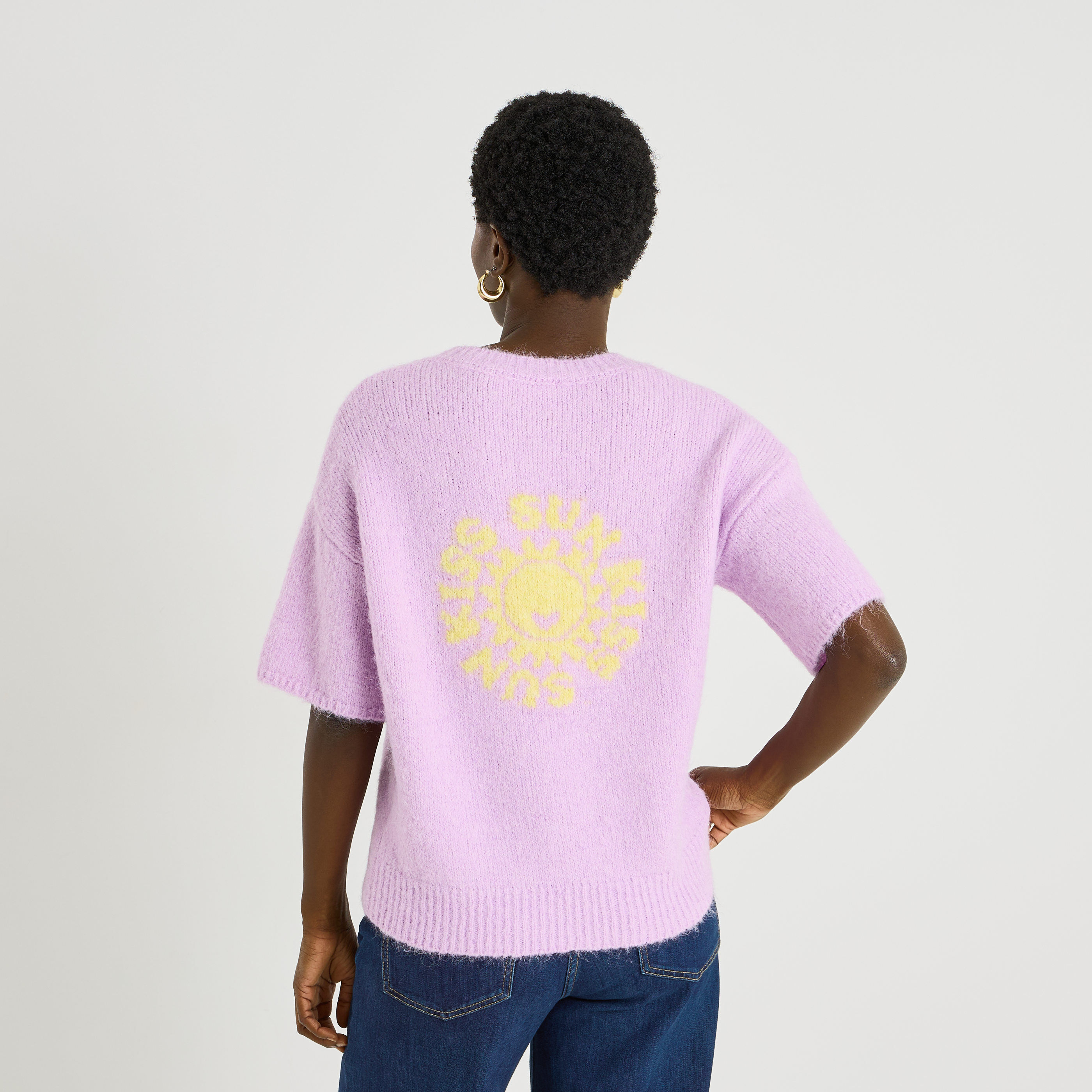 Pull manches courtes imprim&eacute; femme