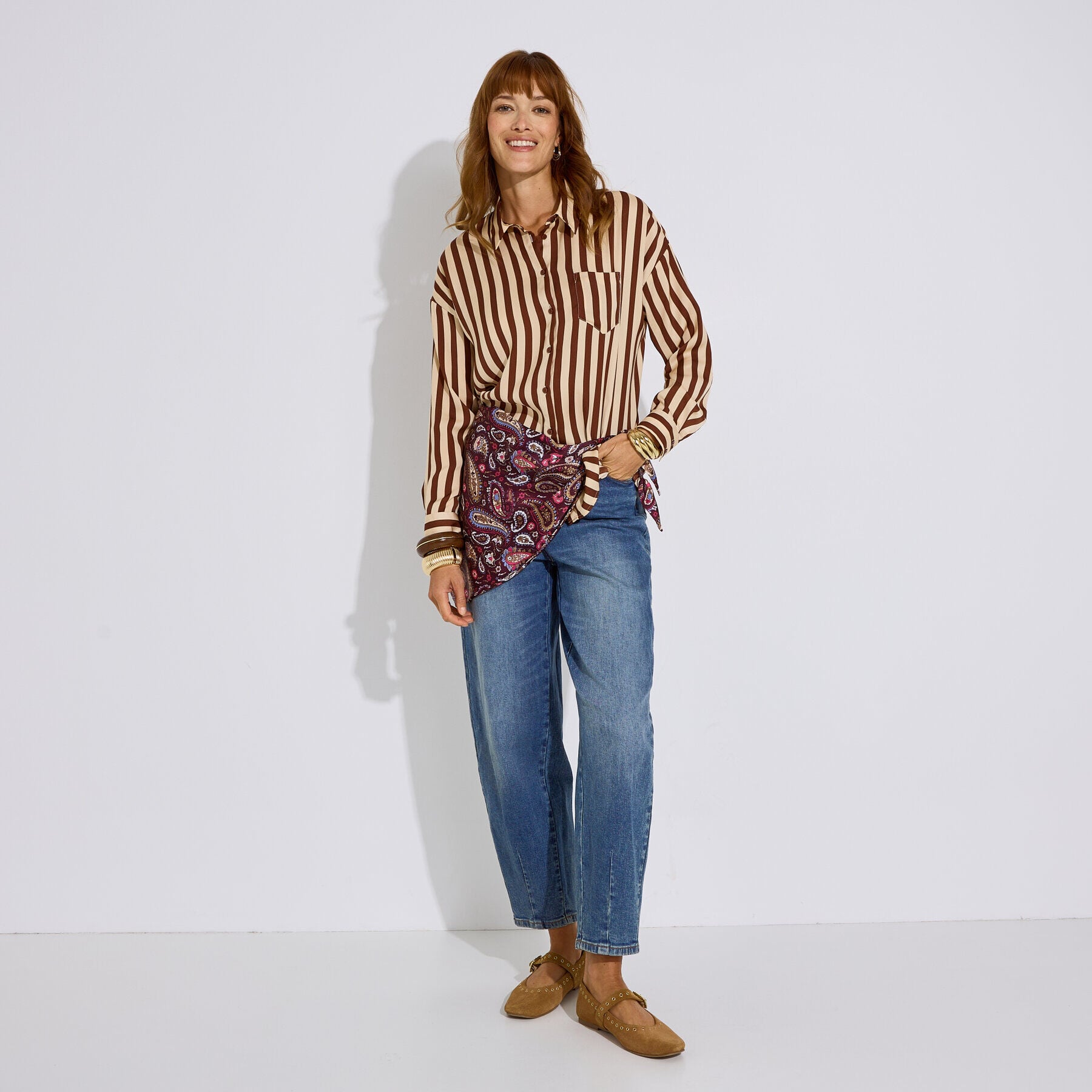 Chemise satin&eacute;e &agrave; rayures femme
