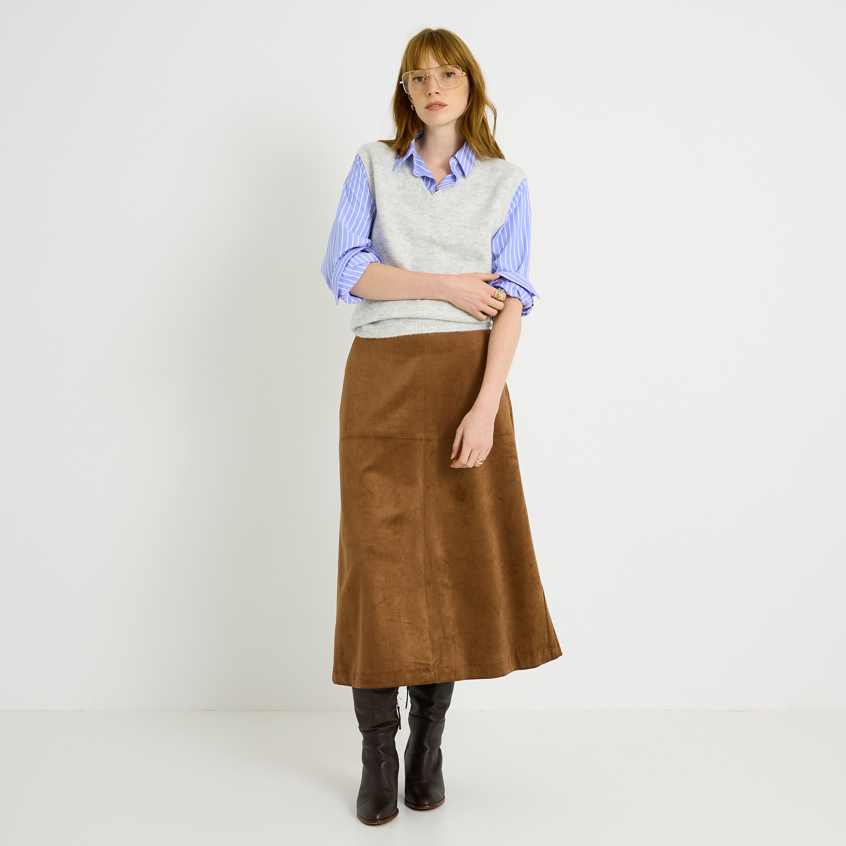 Pull chemise bi-mati&egrave;re femme