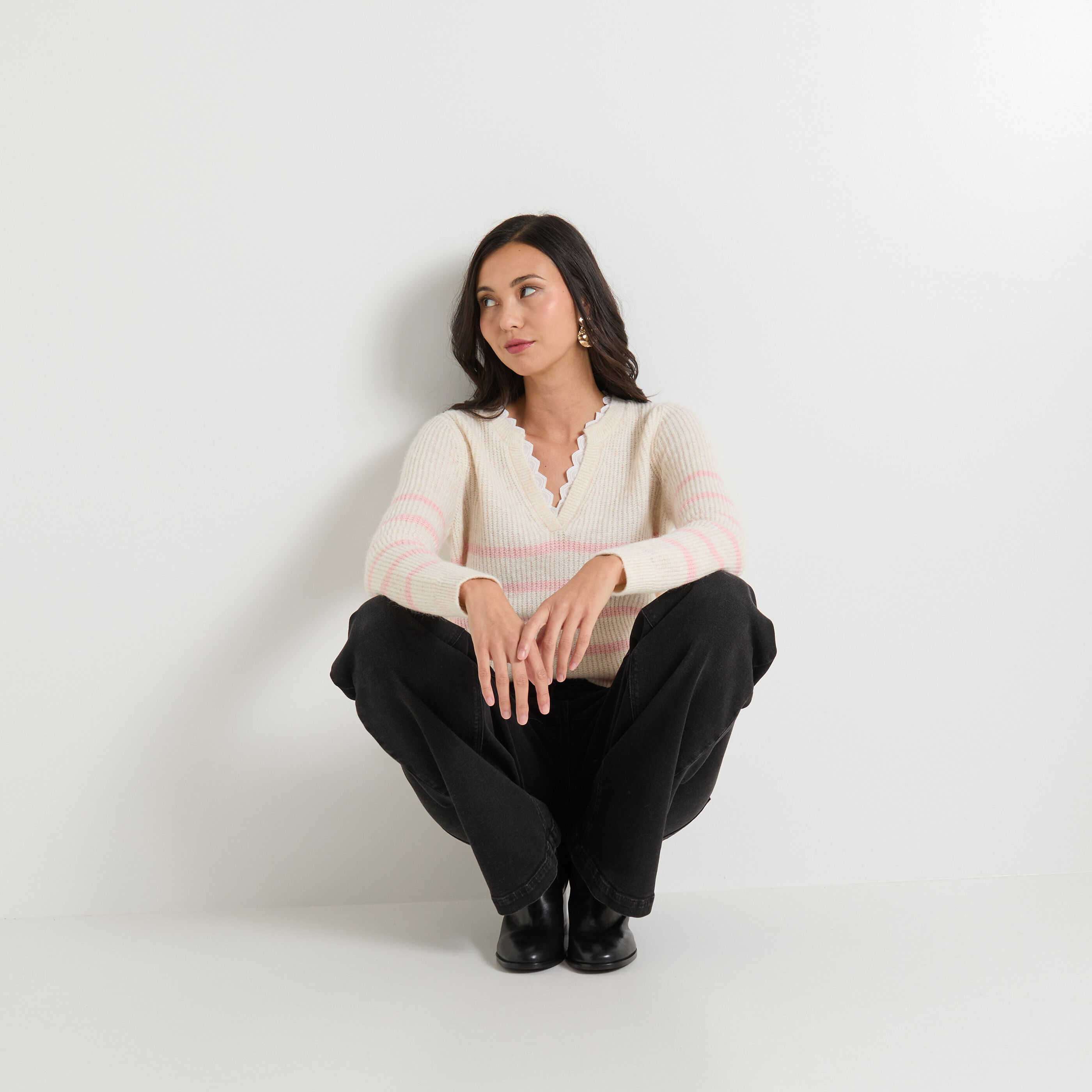 Pull ray&eacute; femme