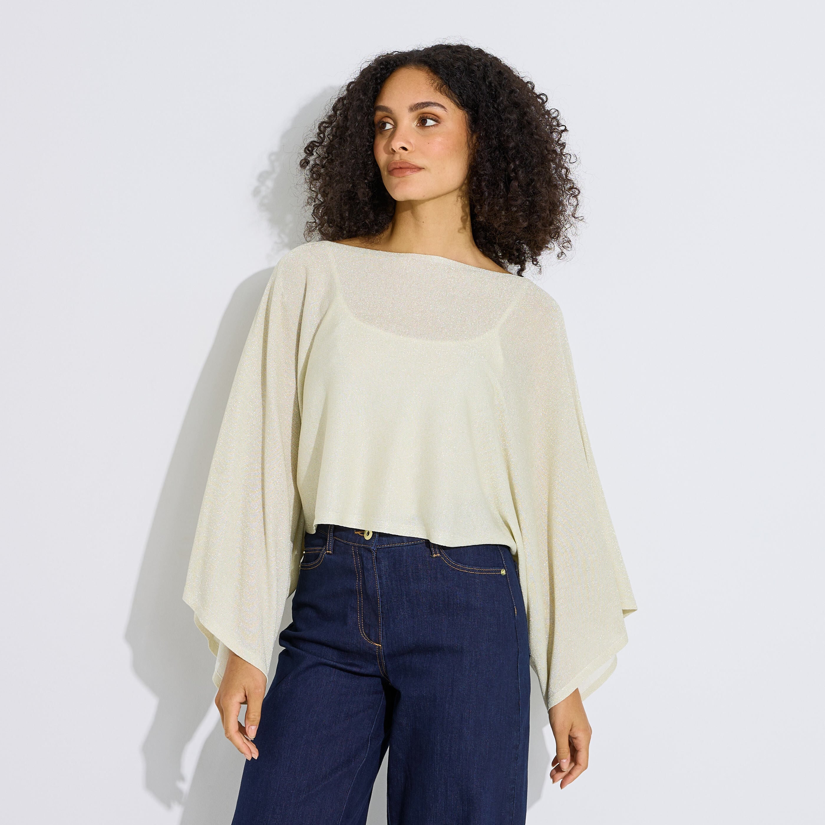 Pull cape court paillet&eacute; femme