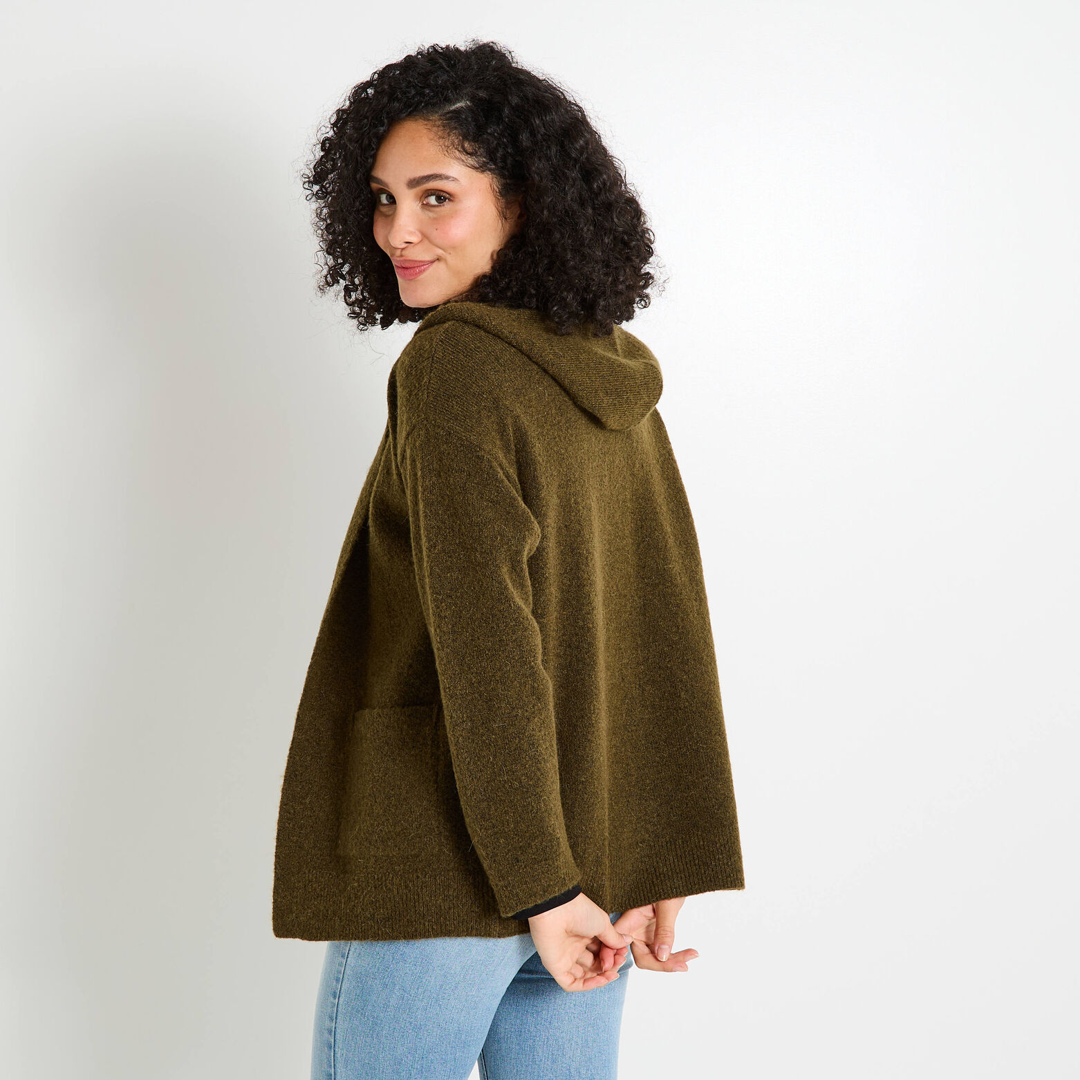 Gilet mi-long à capuche femme