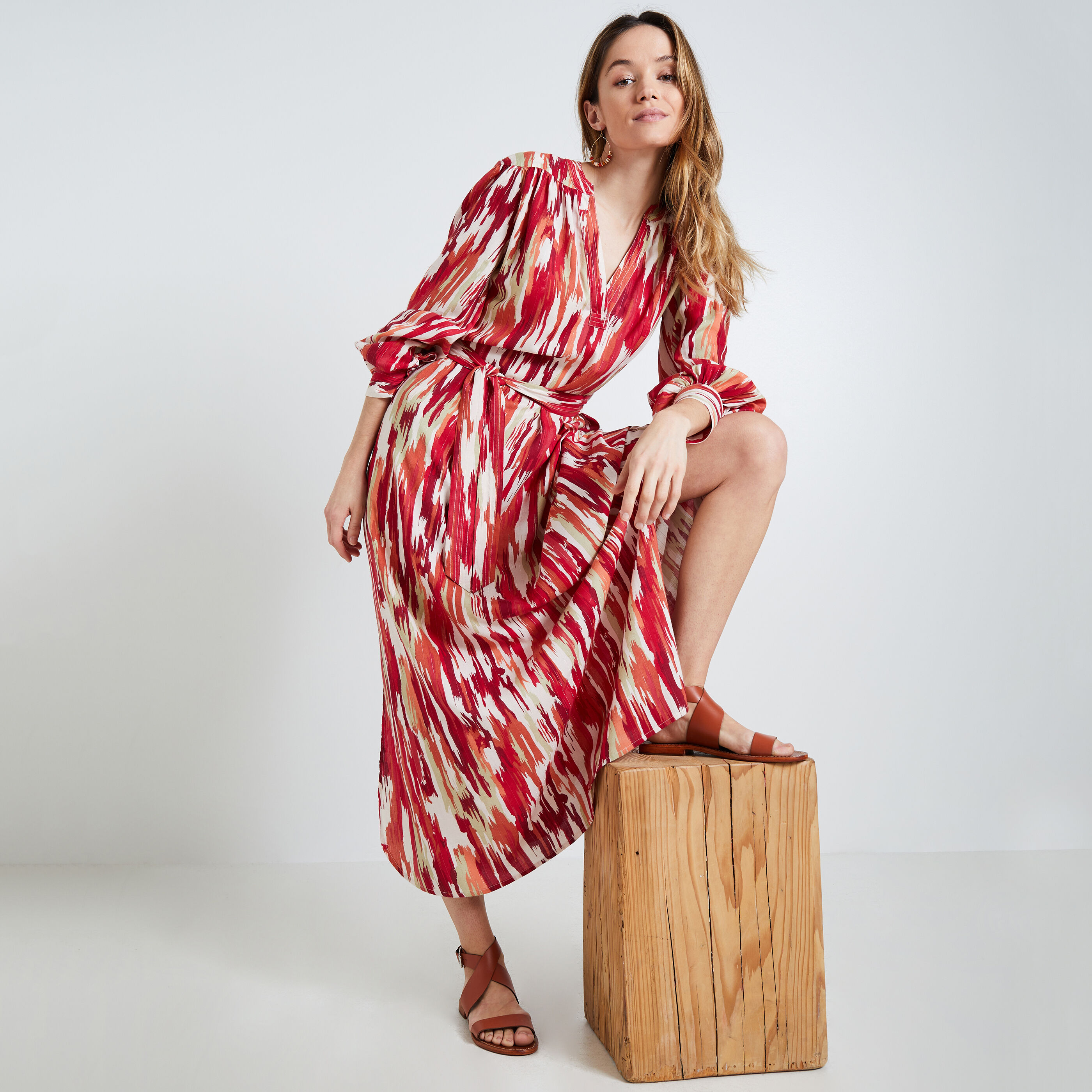 Robe longue imprim&eacute;e femme