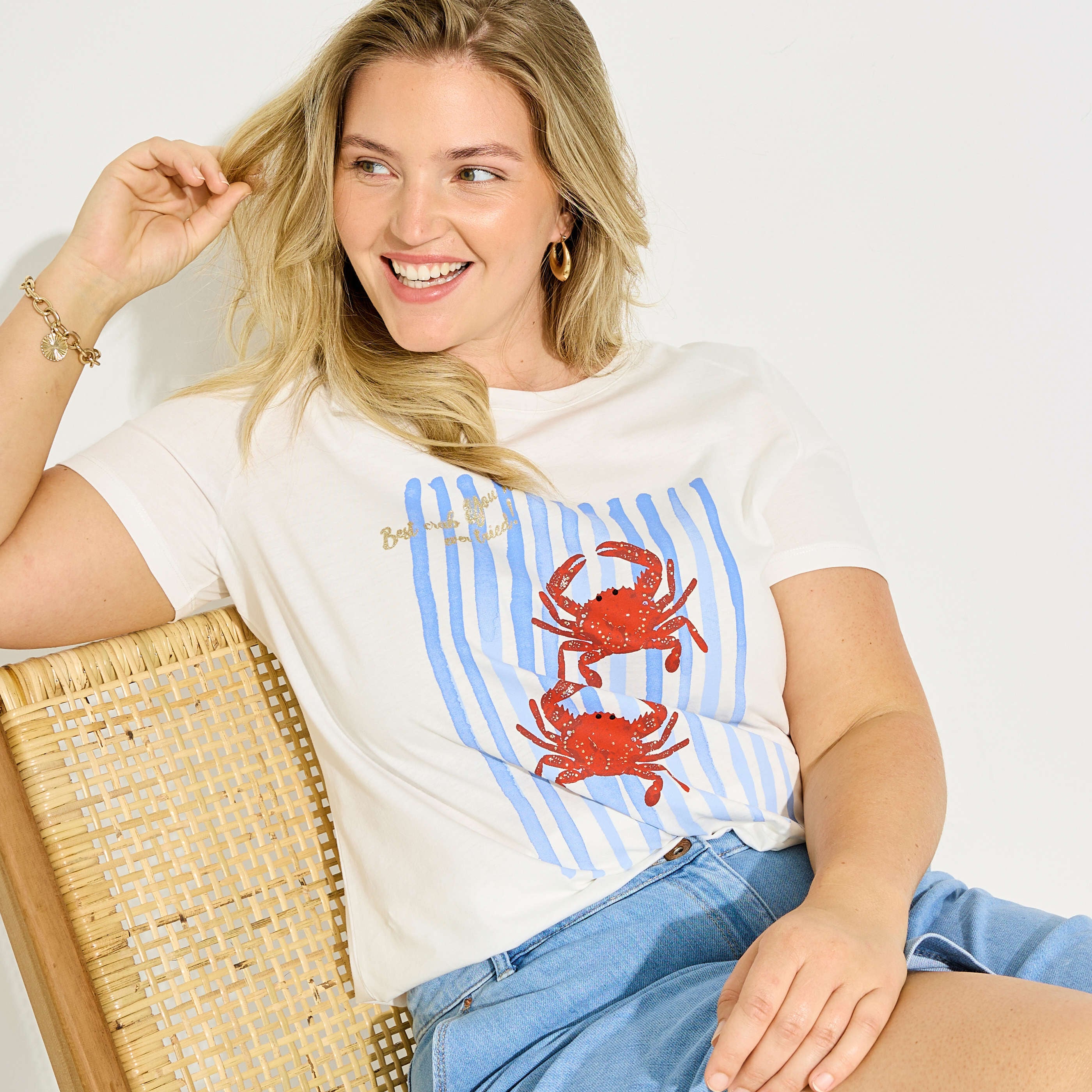 T-shirt col rond imprim&eacute; crabe femme