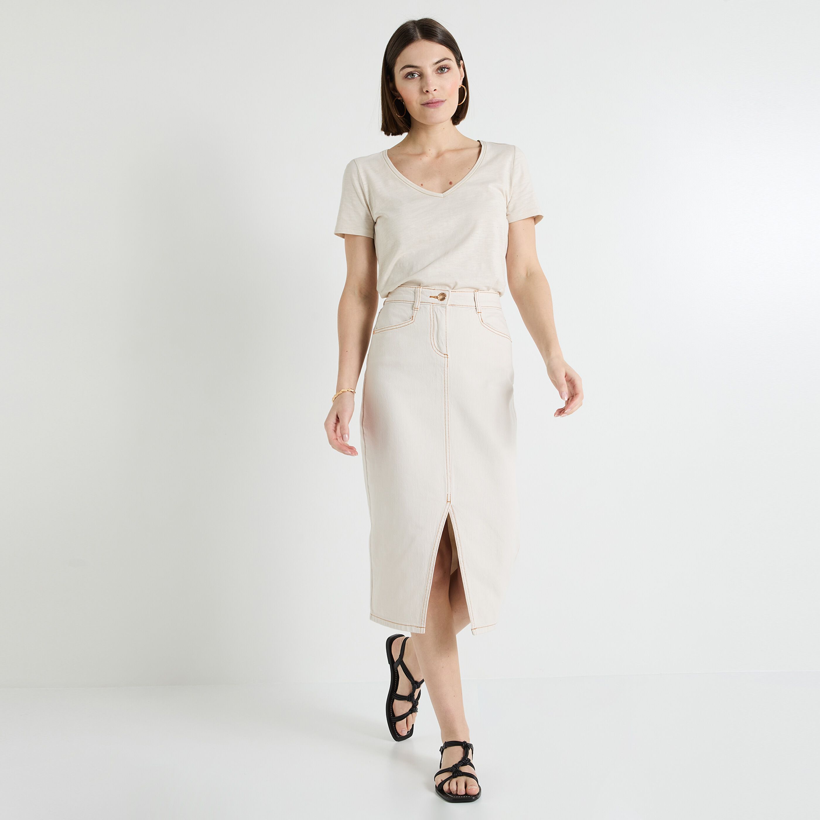 Jupe longue en denim femme