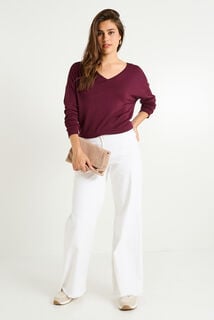 Pull uni à col V femme
