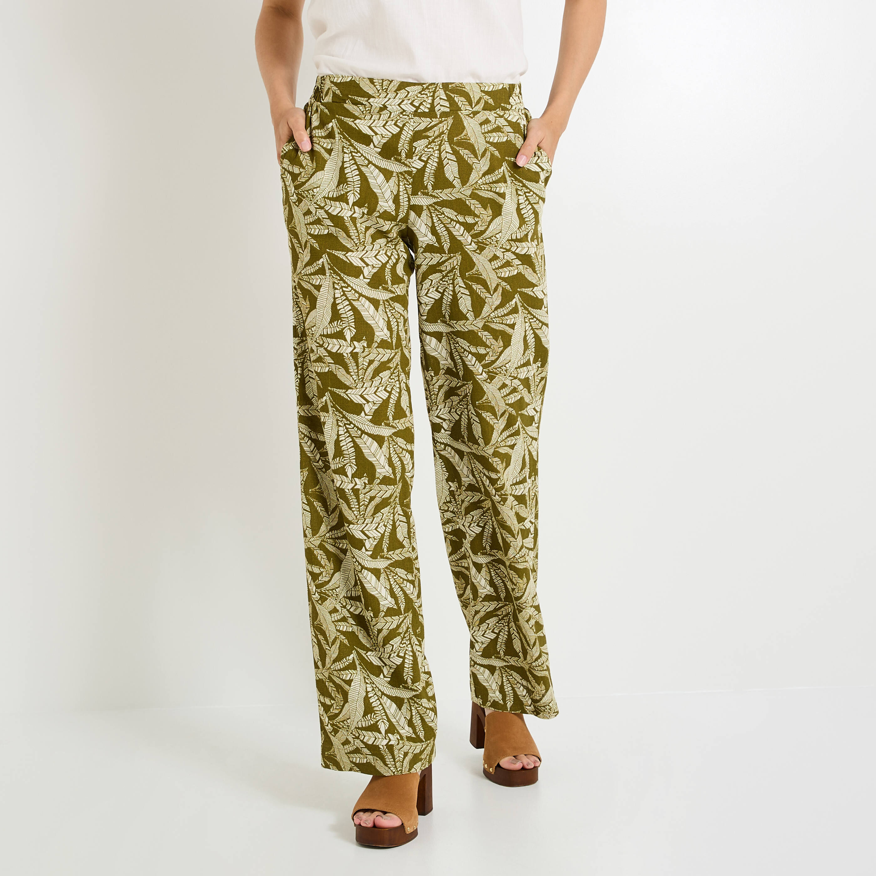Pantalon imprim&eacute; m&eacute;lange lin femme