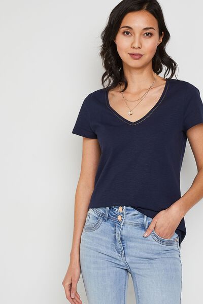 T-shirt manches courtes V femme