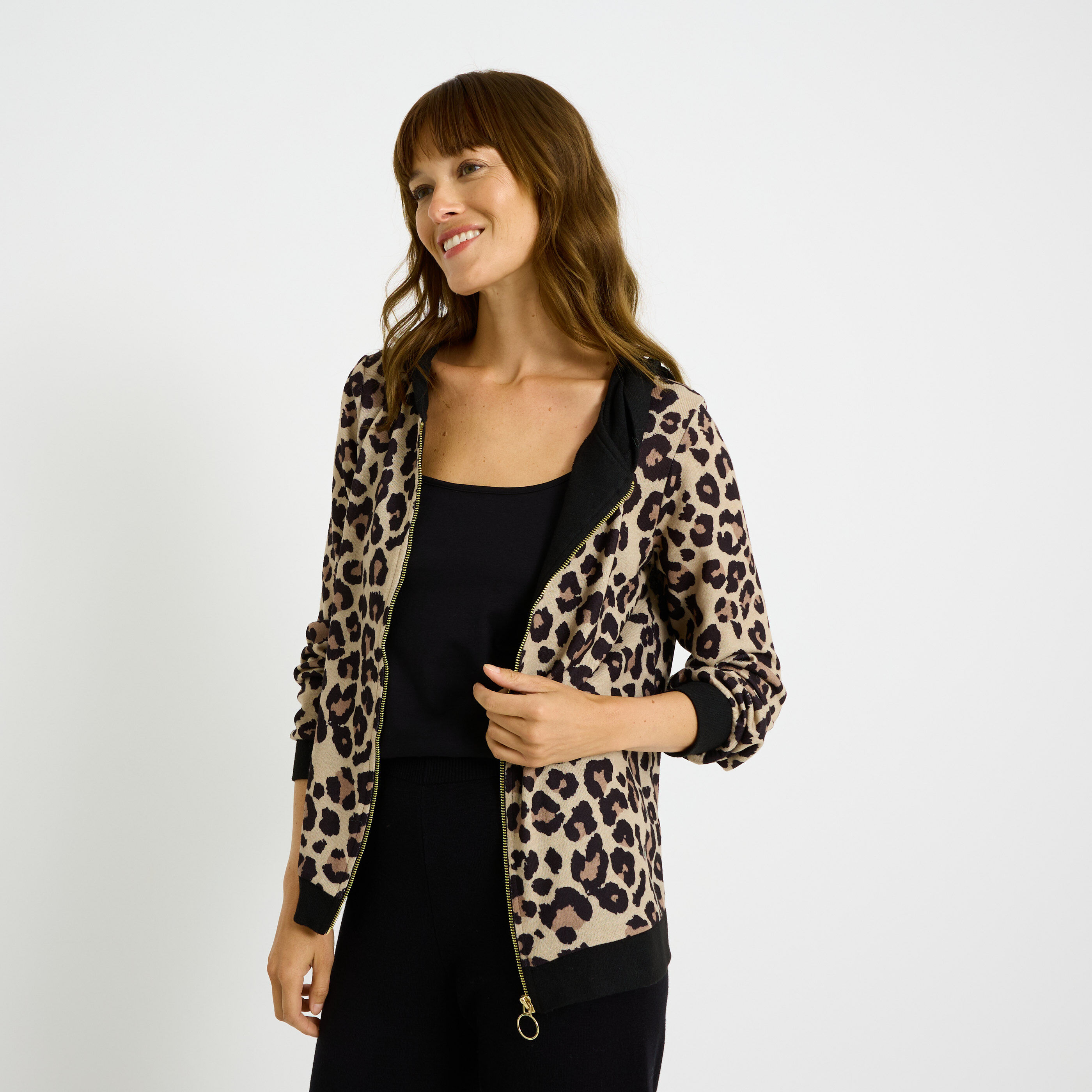 Gilet zipp&eacute; imprim&eacute; l&eacute;opard femme