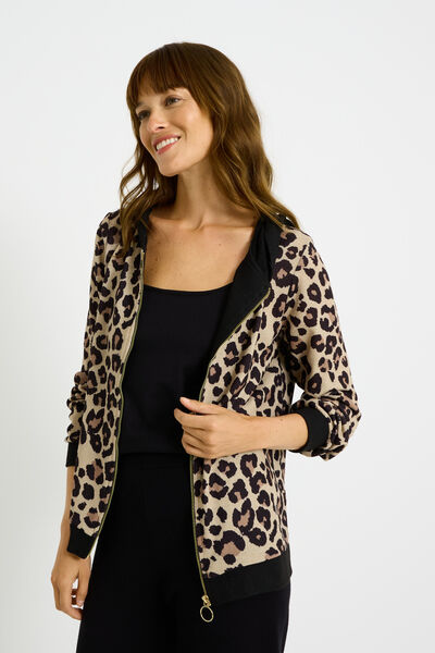 Gilet zippé imprimé léopard femme