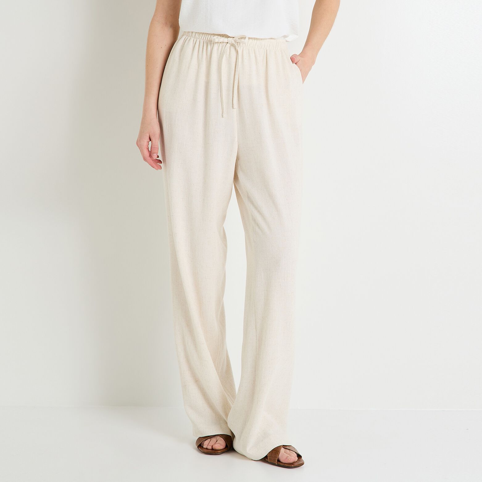 Pantalon large en lin mélangé femme