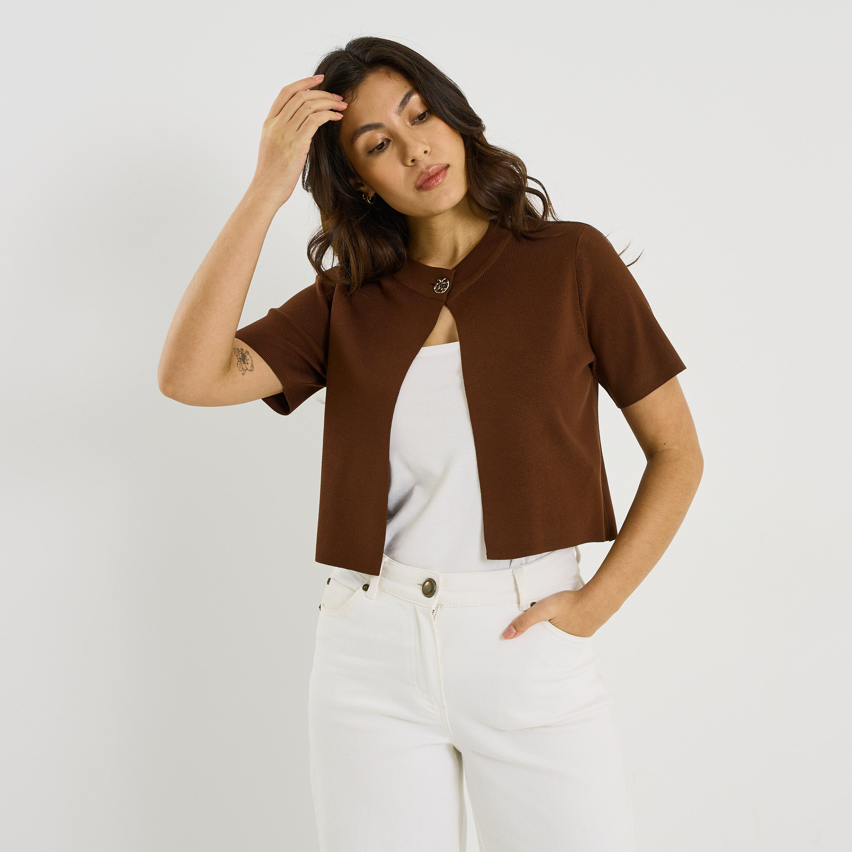 Gilet en maille fine &agrave; bouton femme