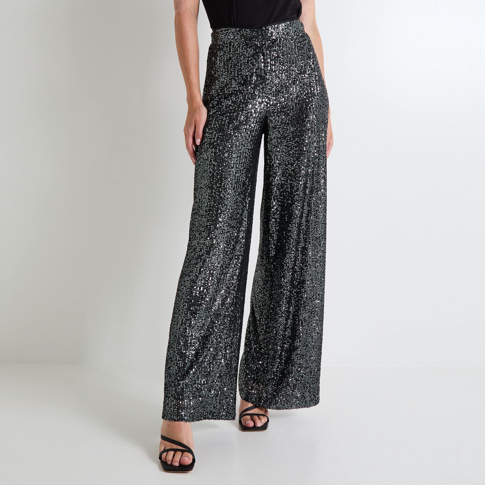 Pantalon large à sequins femme