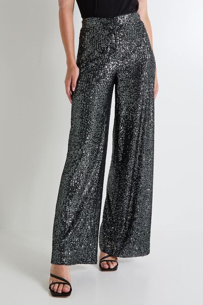 Pantalon large à sequins femme