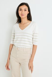 Pull à rayures col V femme