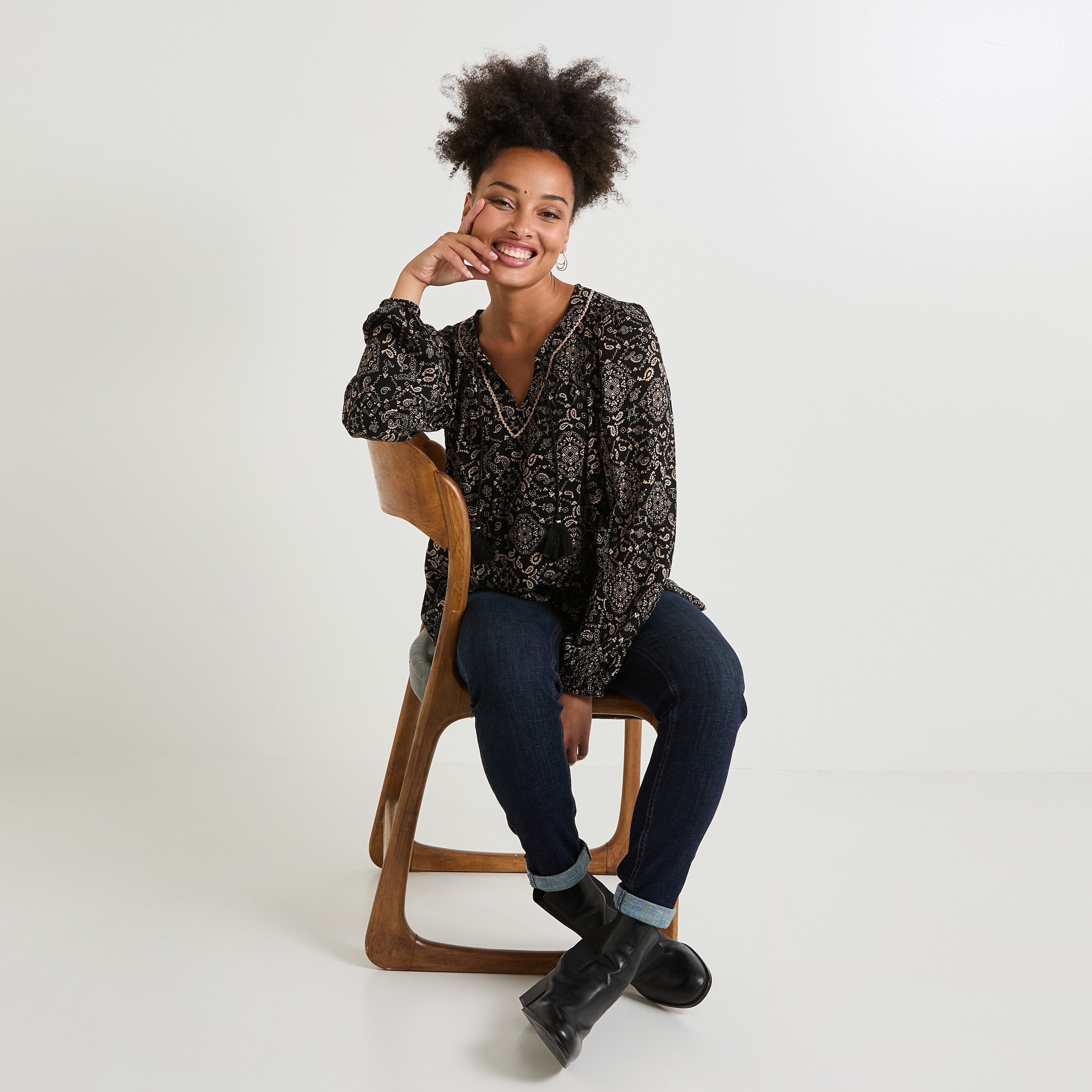 Blouse imprim&eacute;e col V femme