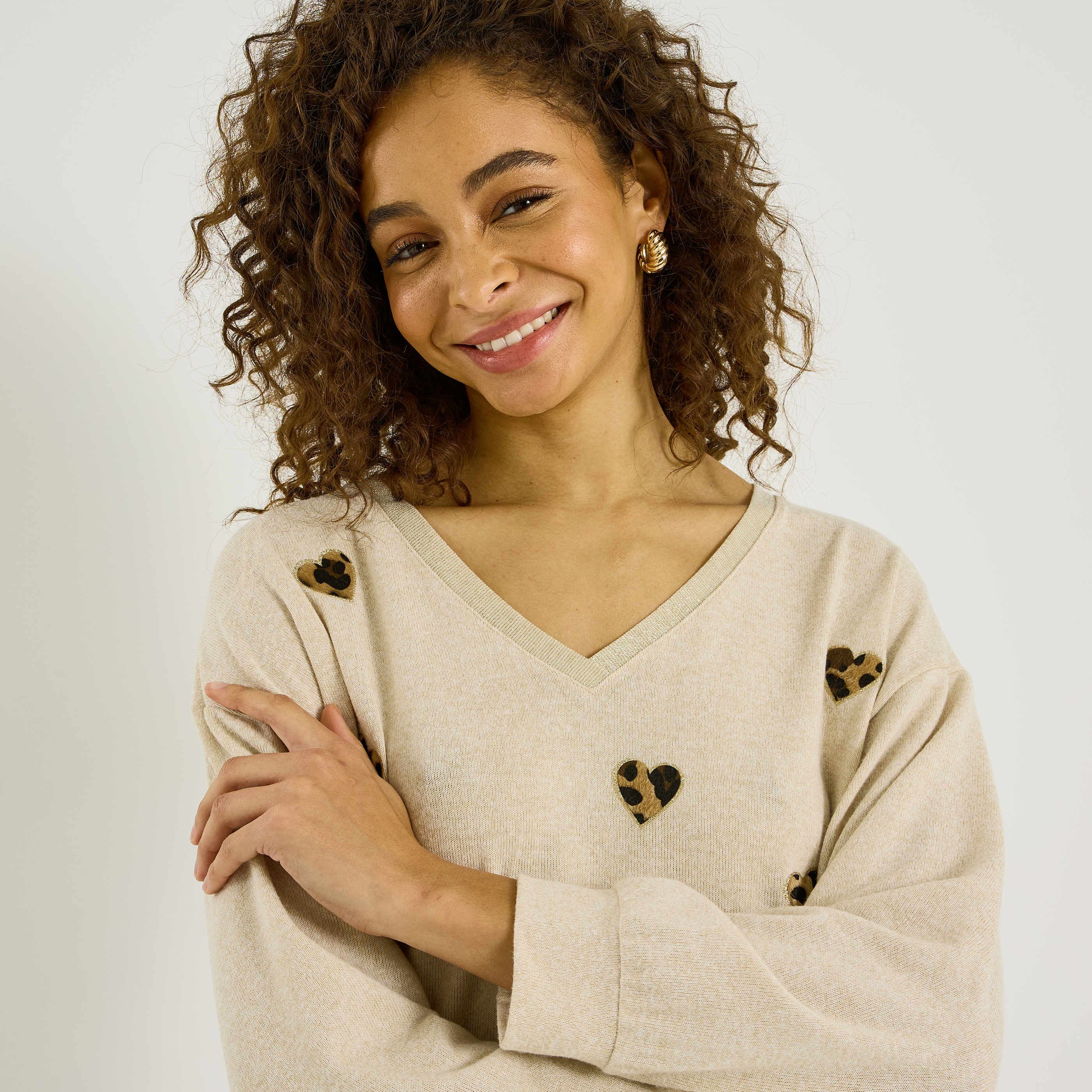 T-shirt c&oelig;urs imprim&eacute; l&eacute;opard femme