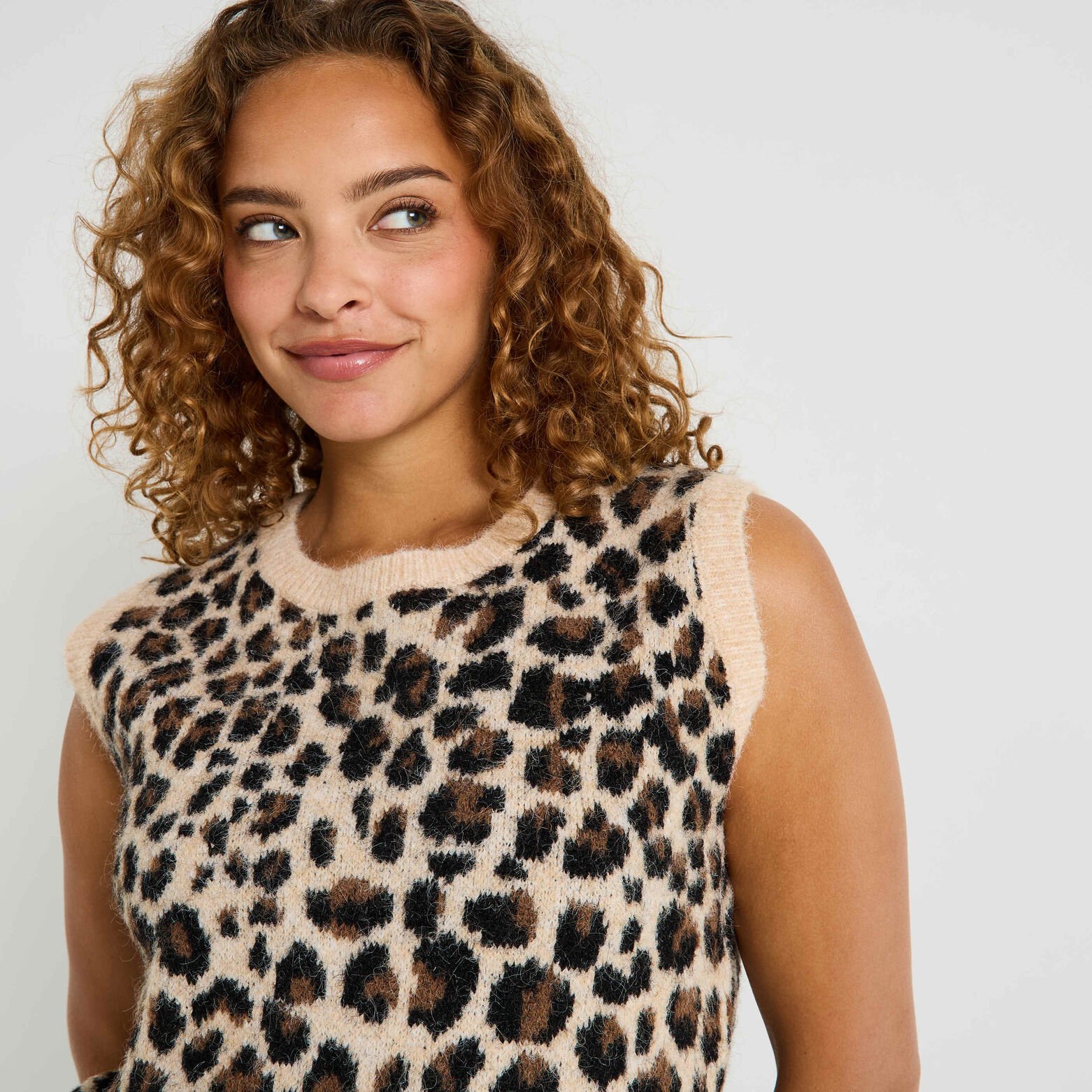 Pull sans manches léopard femme