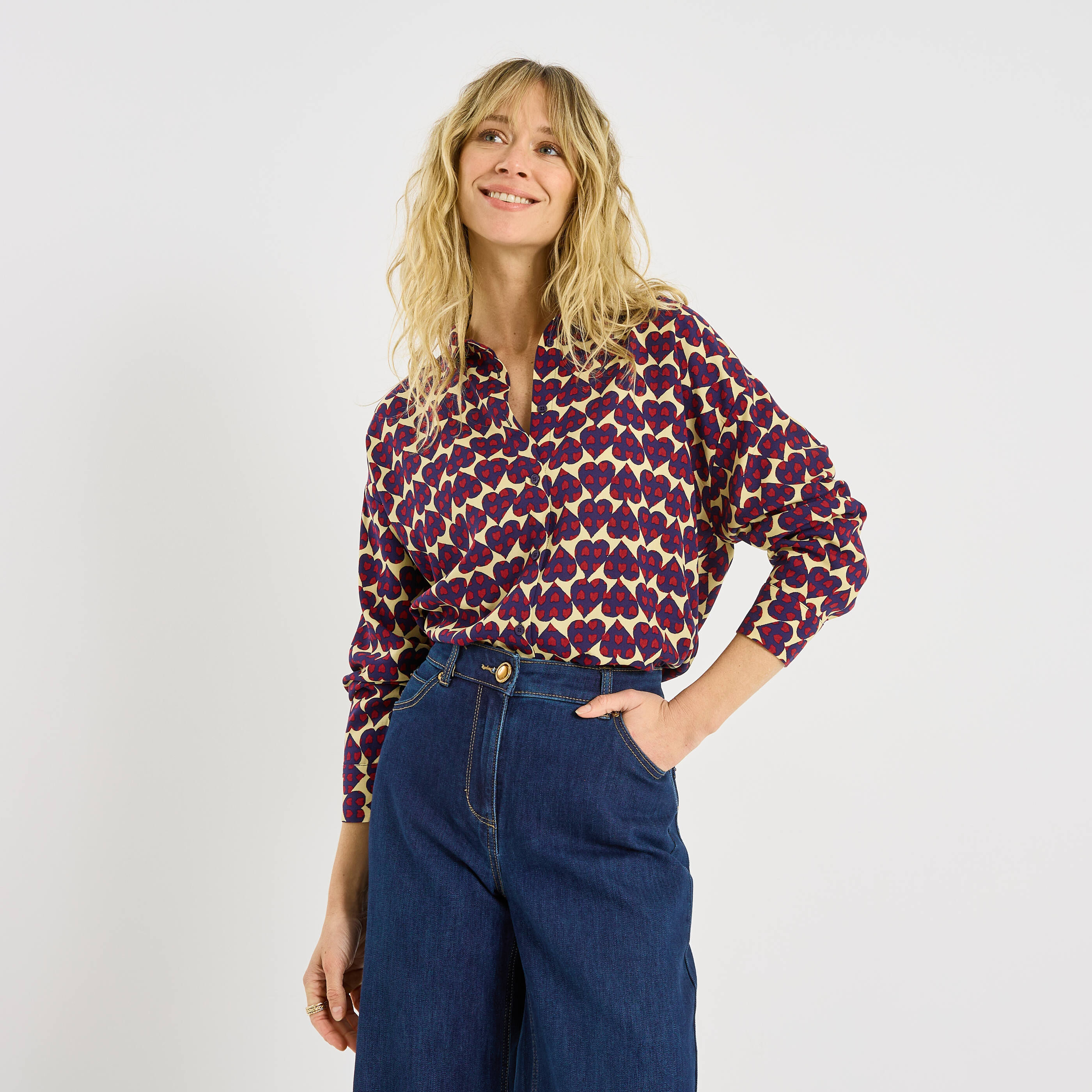Chemise imprim&eacute; c&oelig;ur femme