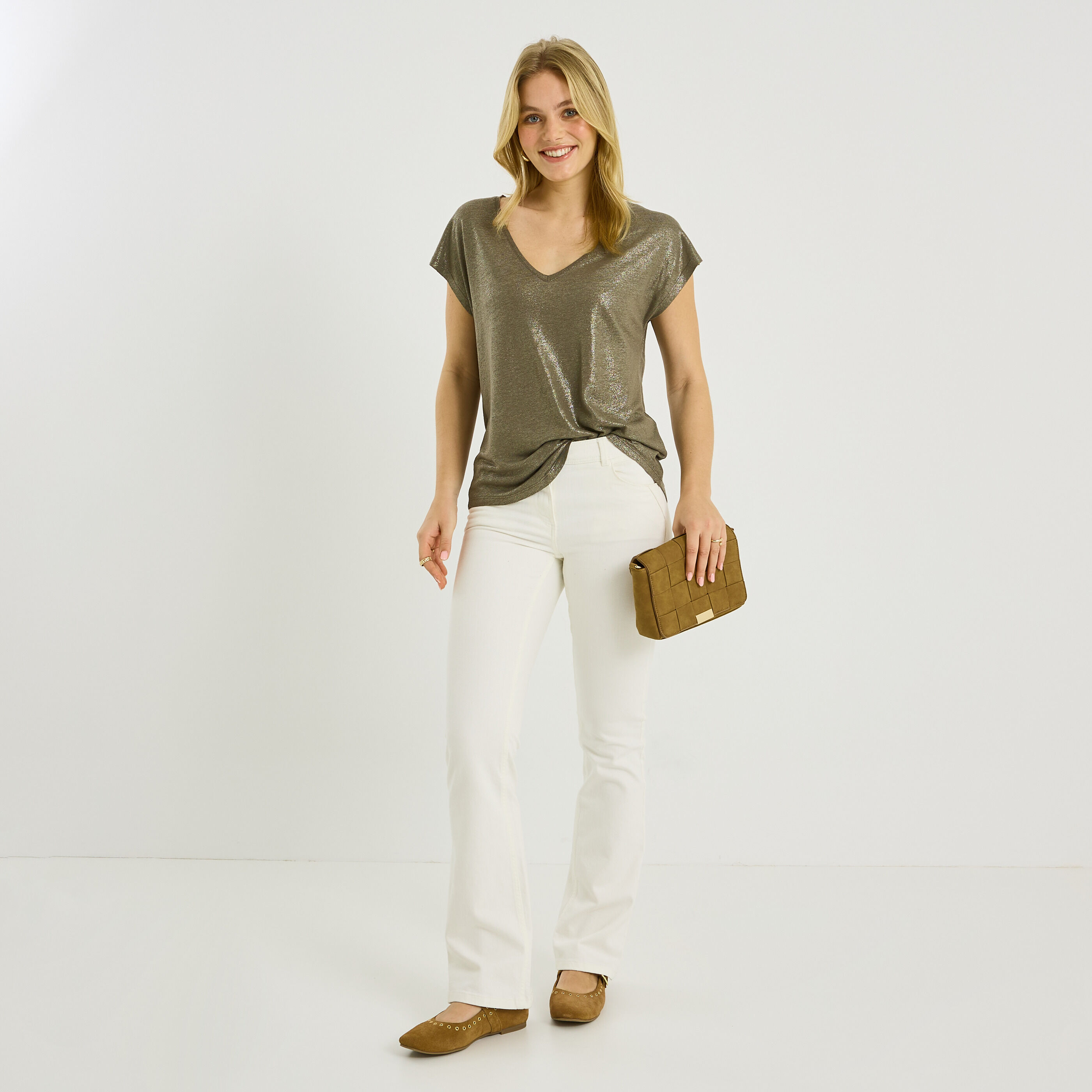 T-shirt en lin m&eacute;lang&eacute; brillant femme