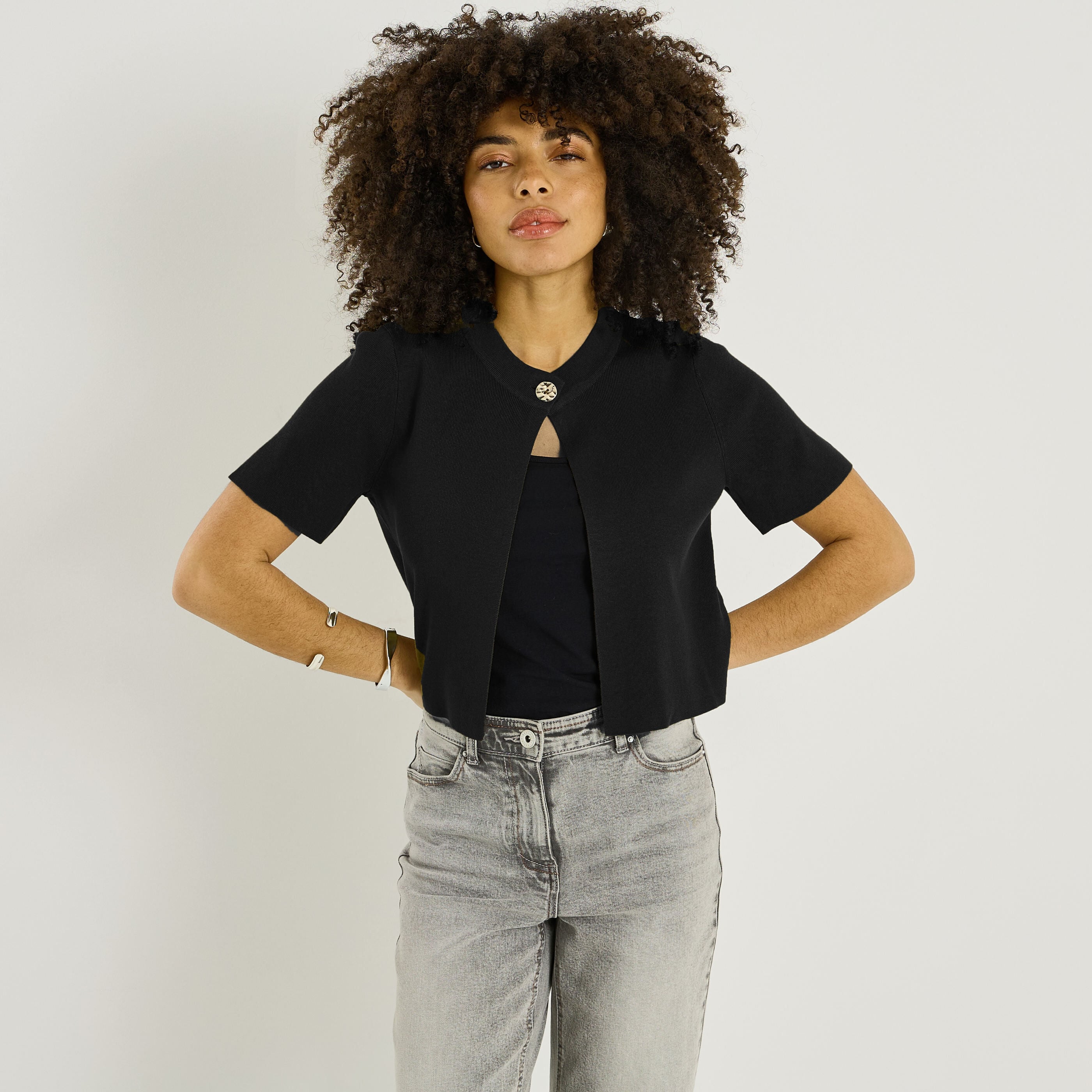 Gilet manches courtes &agrave; bouton femme