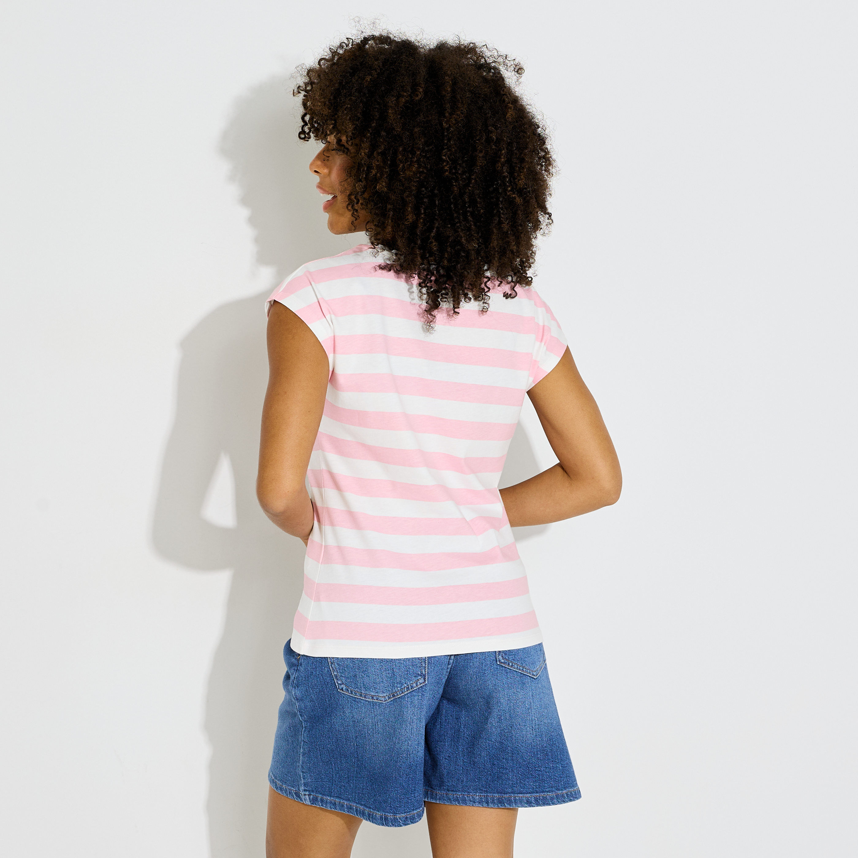 T-shirt &agrave; rayures avec broderie femme