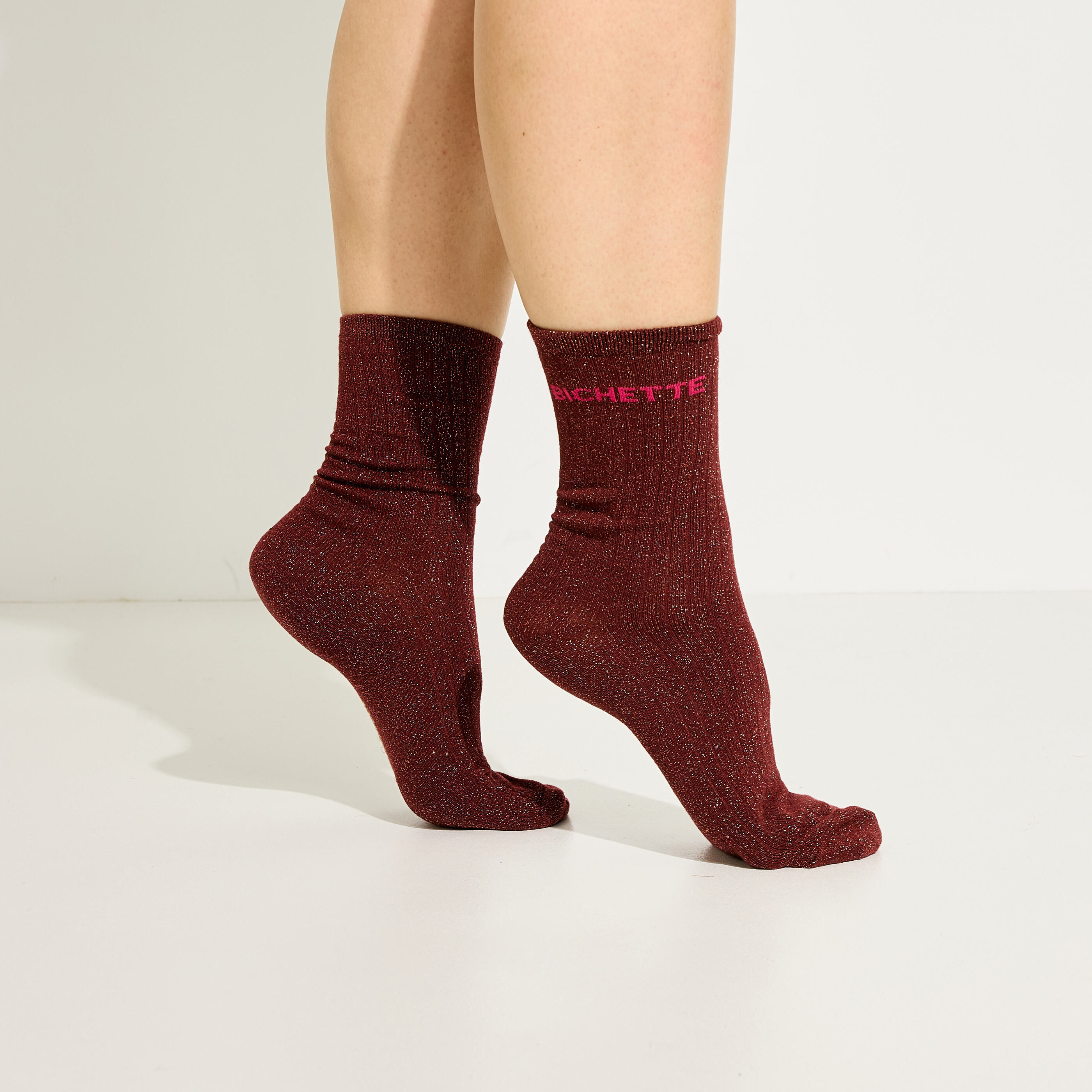 Chaussettes &agrave; paillettes message femme