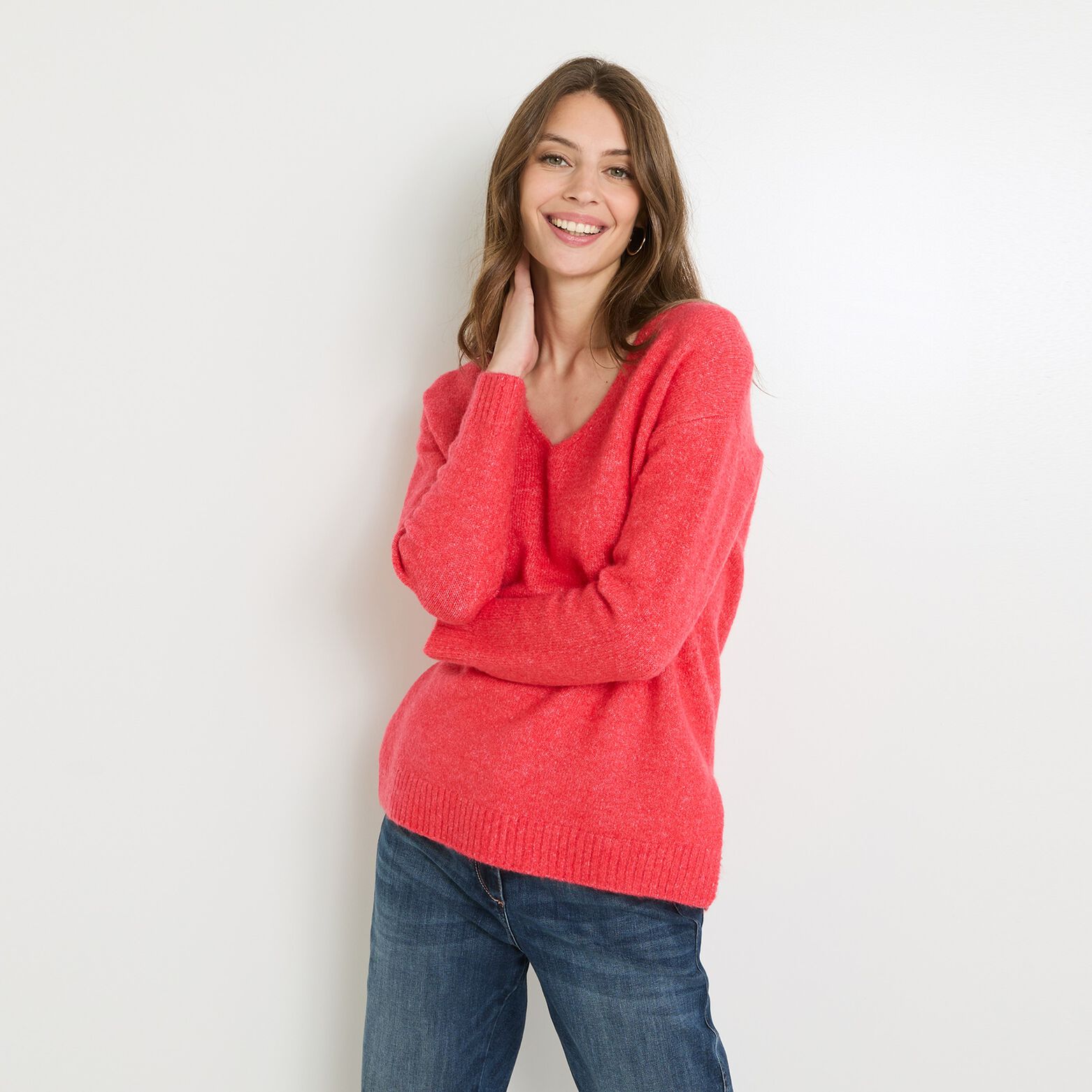 Pull col V femme