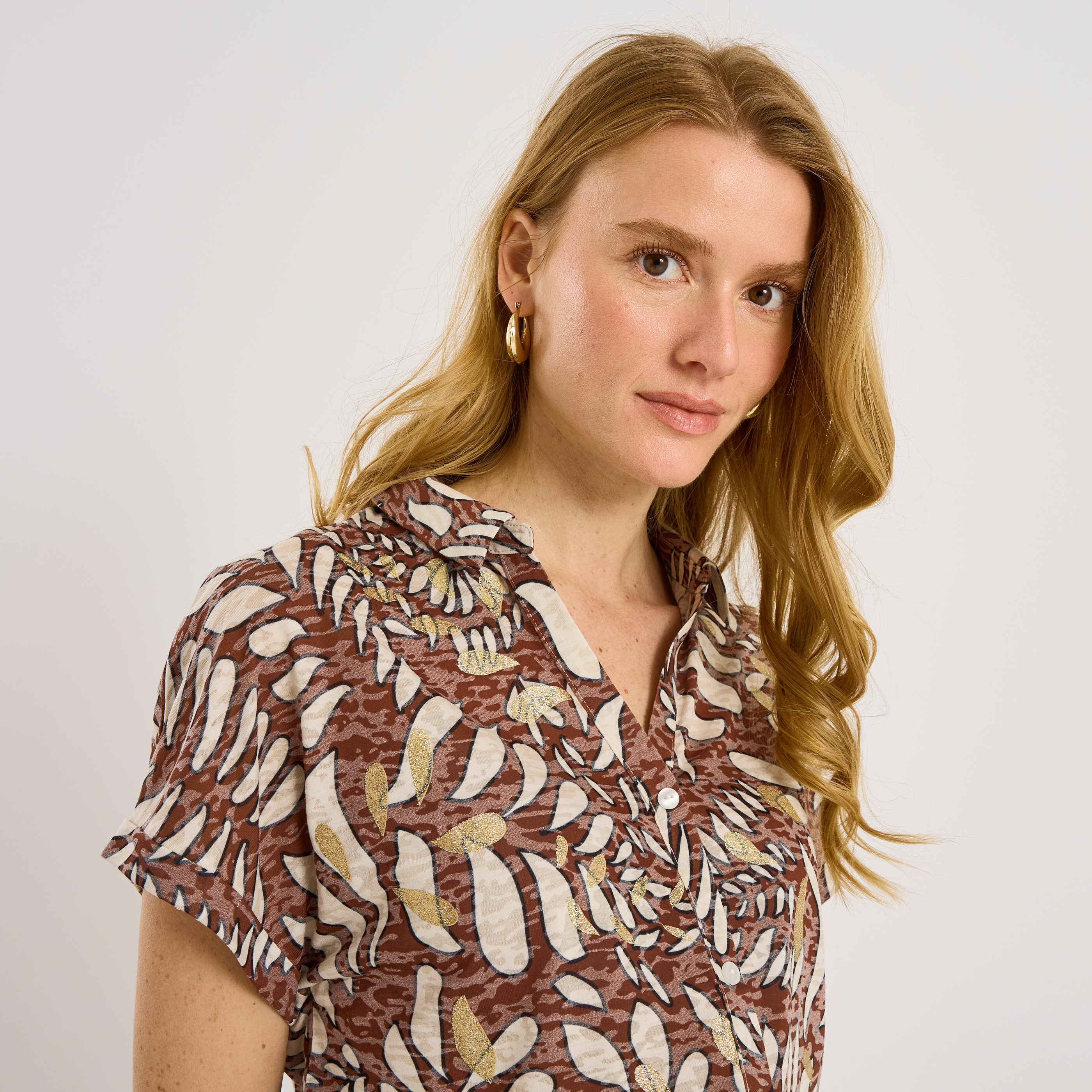 Chemise imprim&eacute; feuillage femme