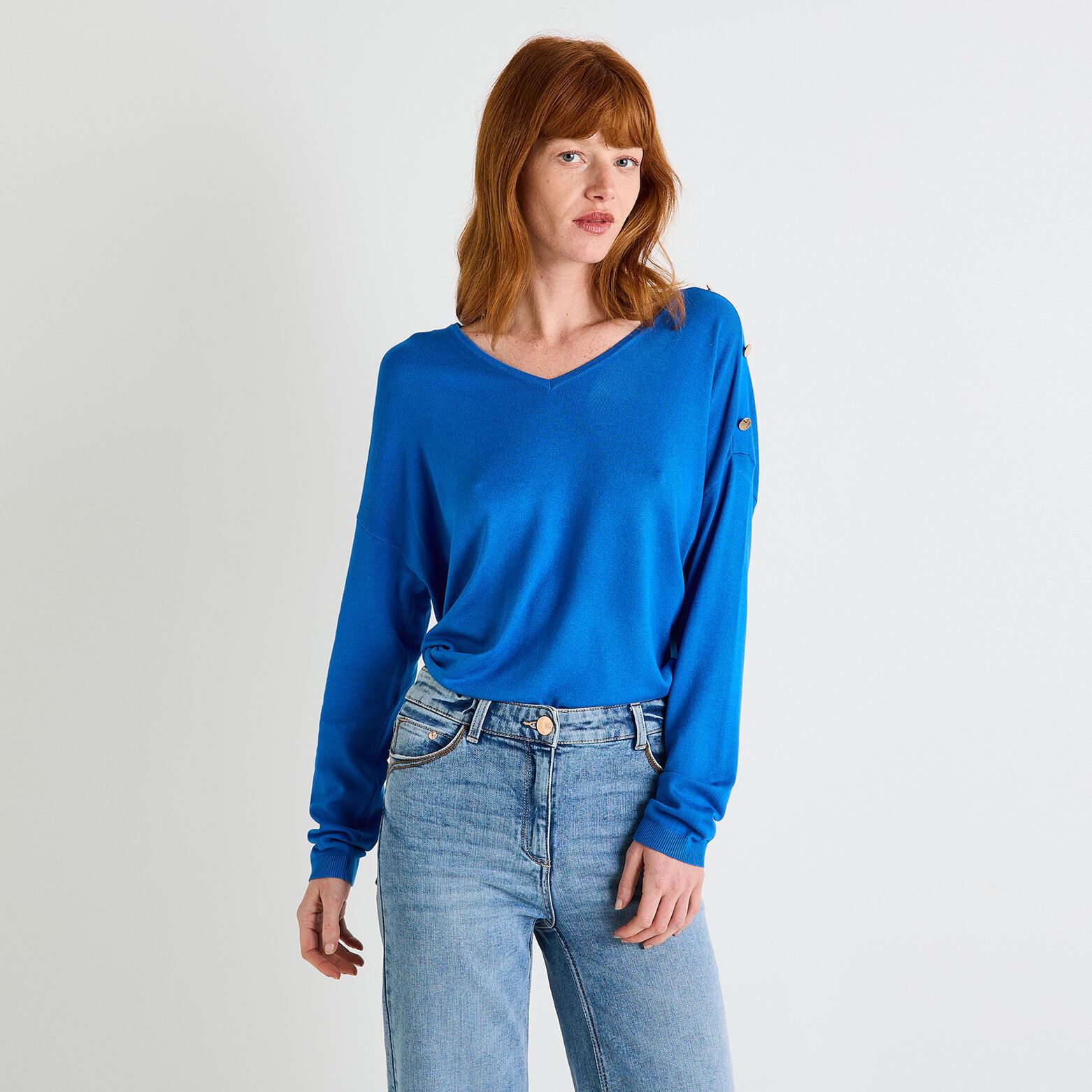 Pull col V femme