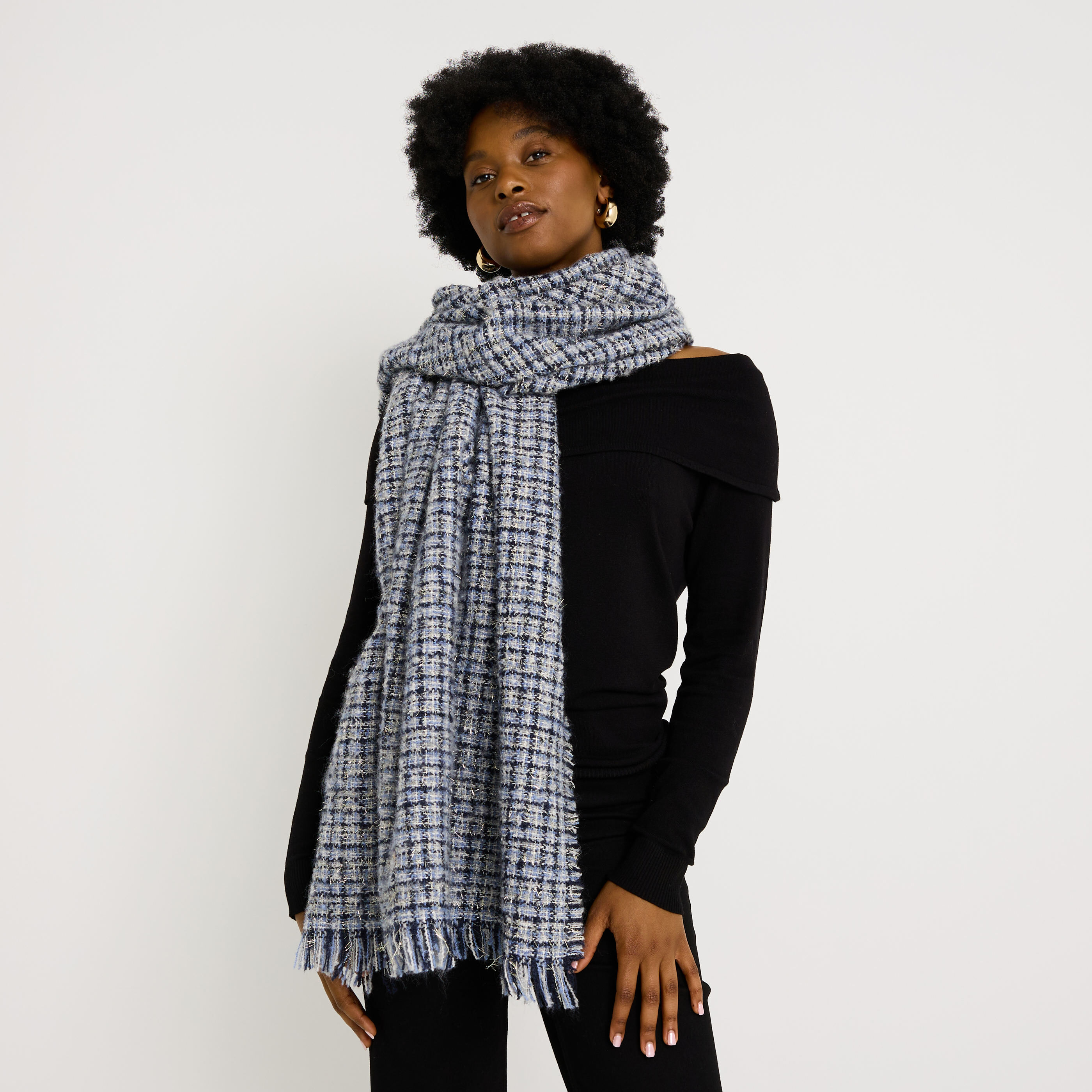 &Eacute;charpe &agrave; carreaux brillante femme