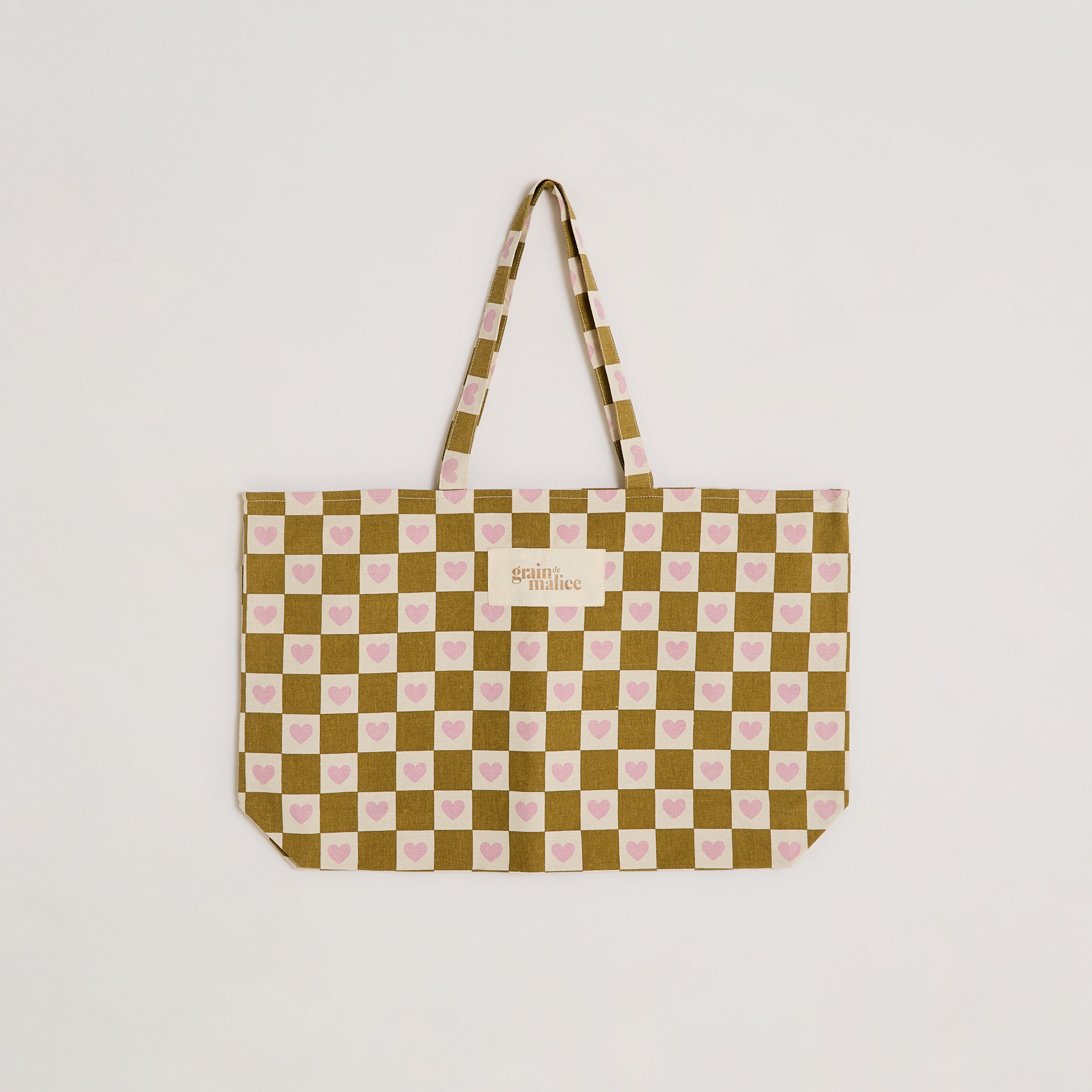 Tote bag &agrave; carreaux avec c&oelig;urs