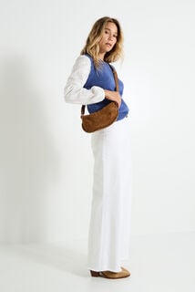 Pull bi matière col rond femme