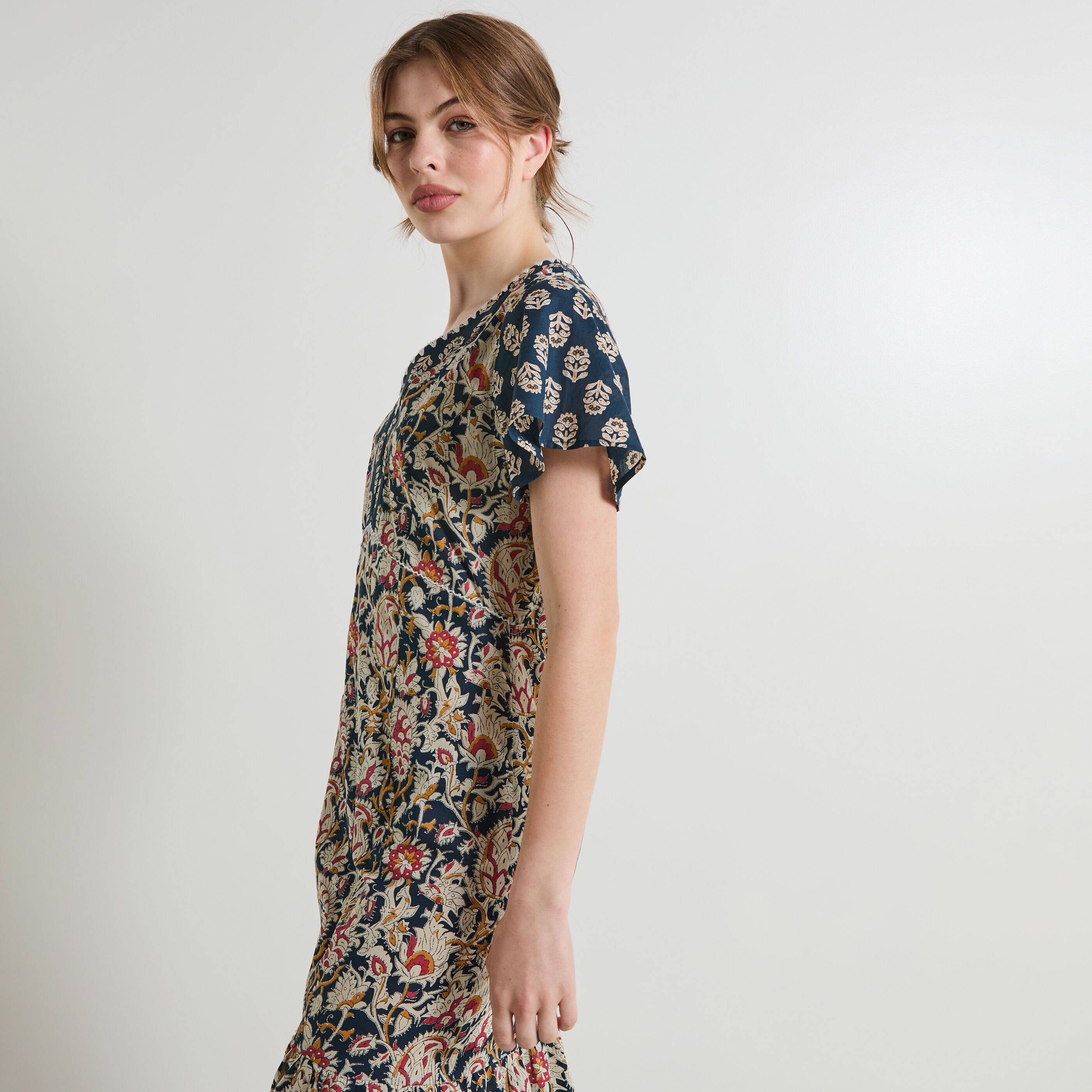Robe longue imprim&eacute;e femme